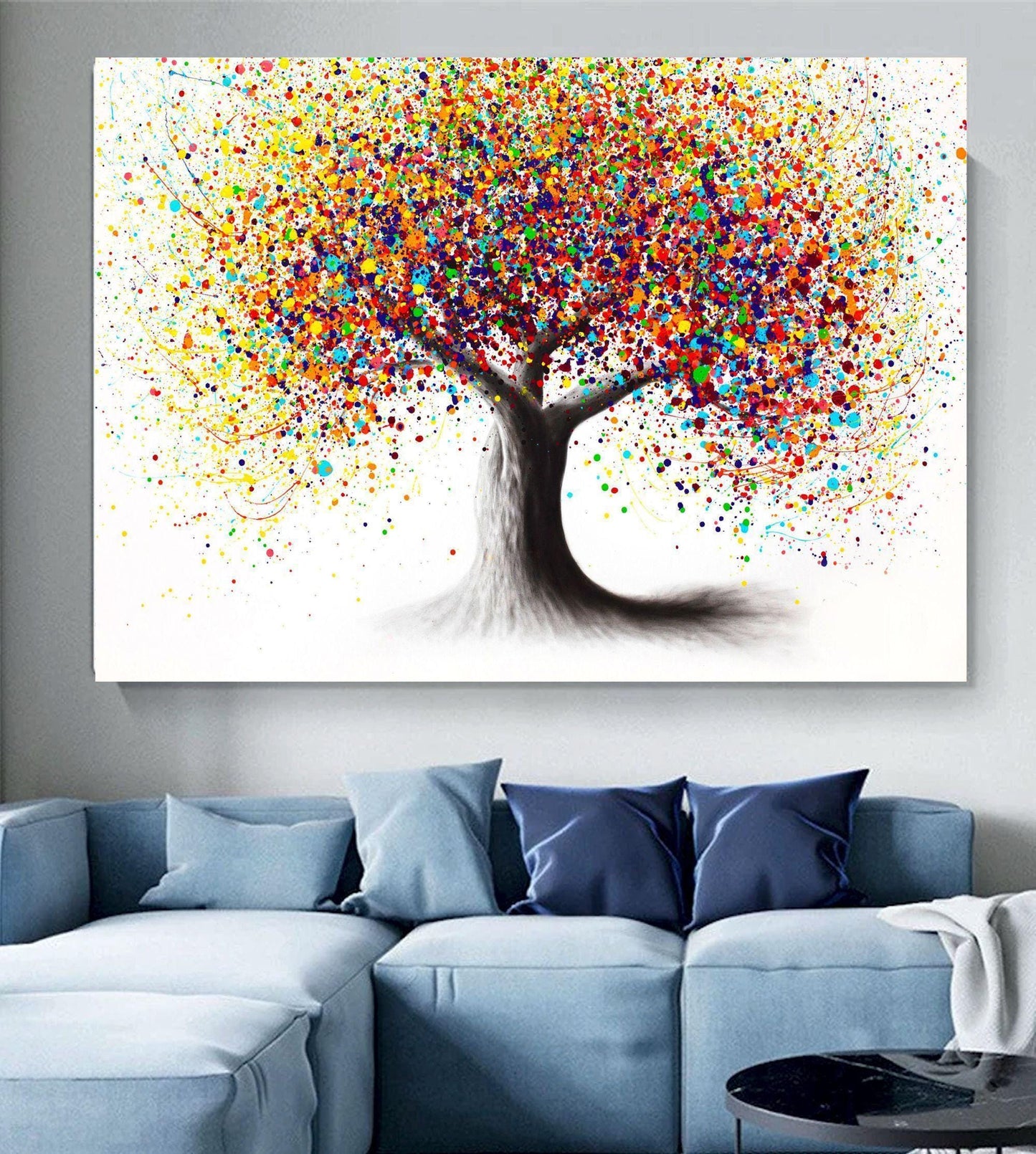 Rainbow Tree of Life Canvas Wall Art – Colourful Abstract Poster Print – Modern Artwork for Home Decor – Vibrant Splatter Nature Picture