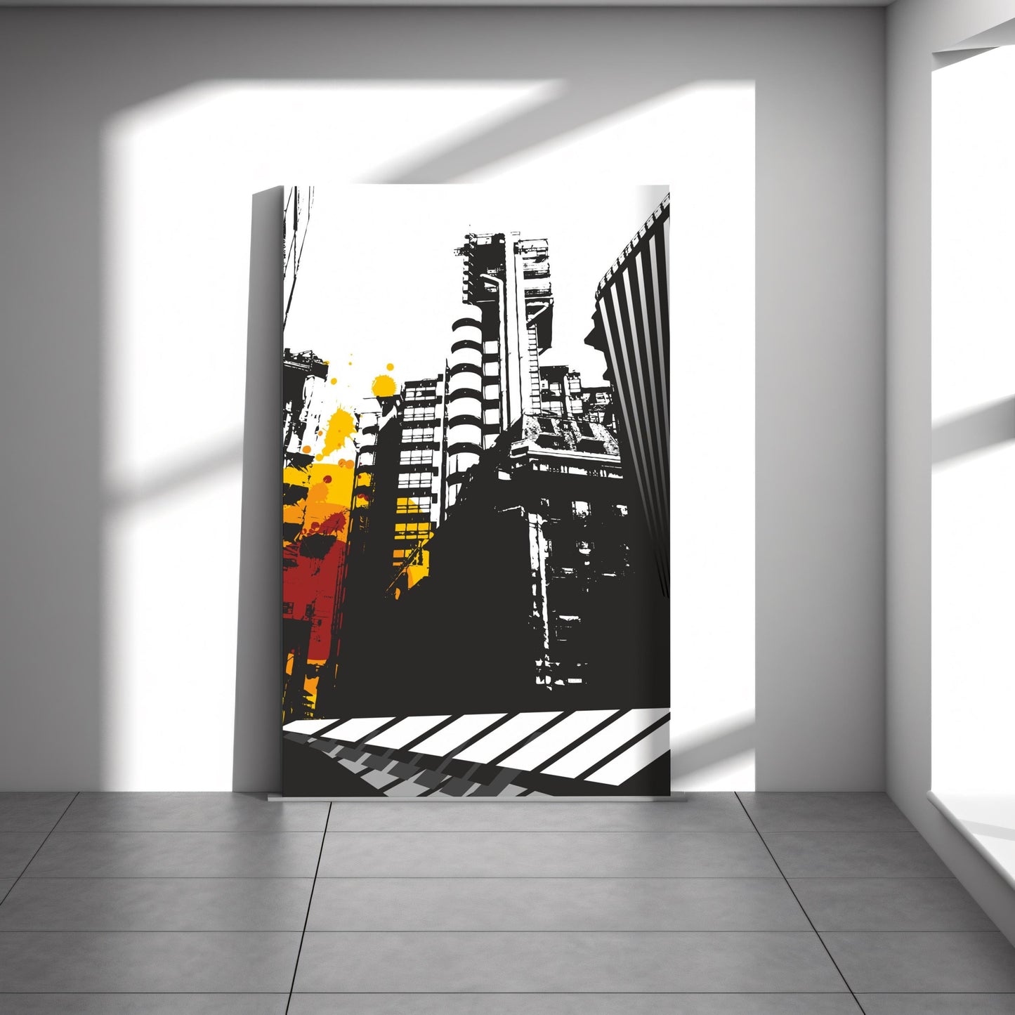 Grunge City graffiti canvas wall art or poster print for contemporary rooms. Urban picture, Banksy street art, student gift.