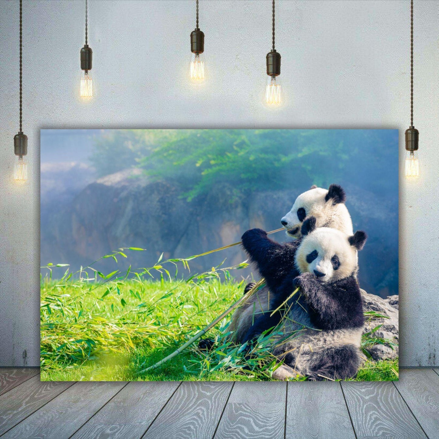 Cute panda canvas wall art or poster print. Mother and baby panda photograph canvas wallart. Cute panda photo picture for panda huggers.
