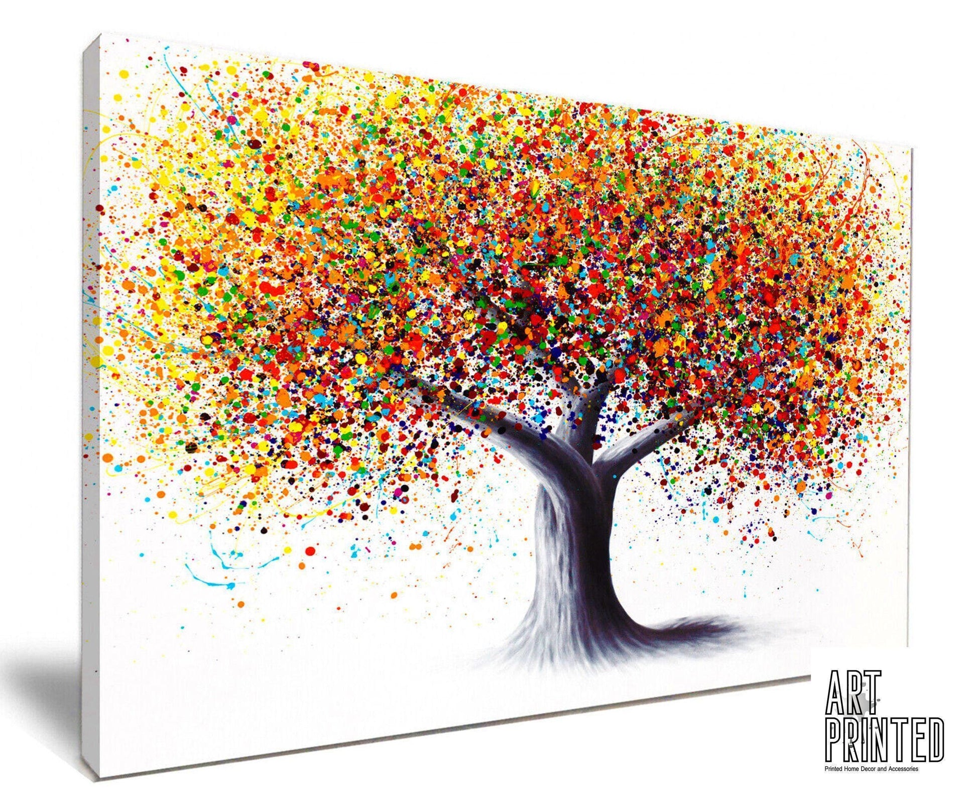 Rainbow Tree of Life Canvas Wall Art – Colourful Abstract Poster Print – Modern Artwork for Home Decor – Vibrant Splatter Nature Picture
