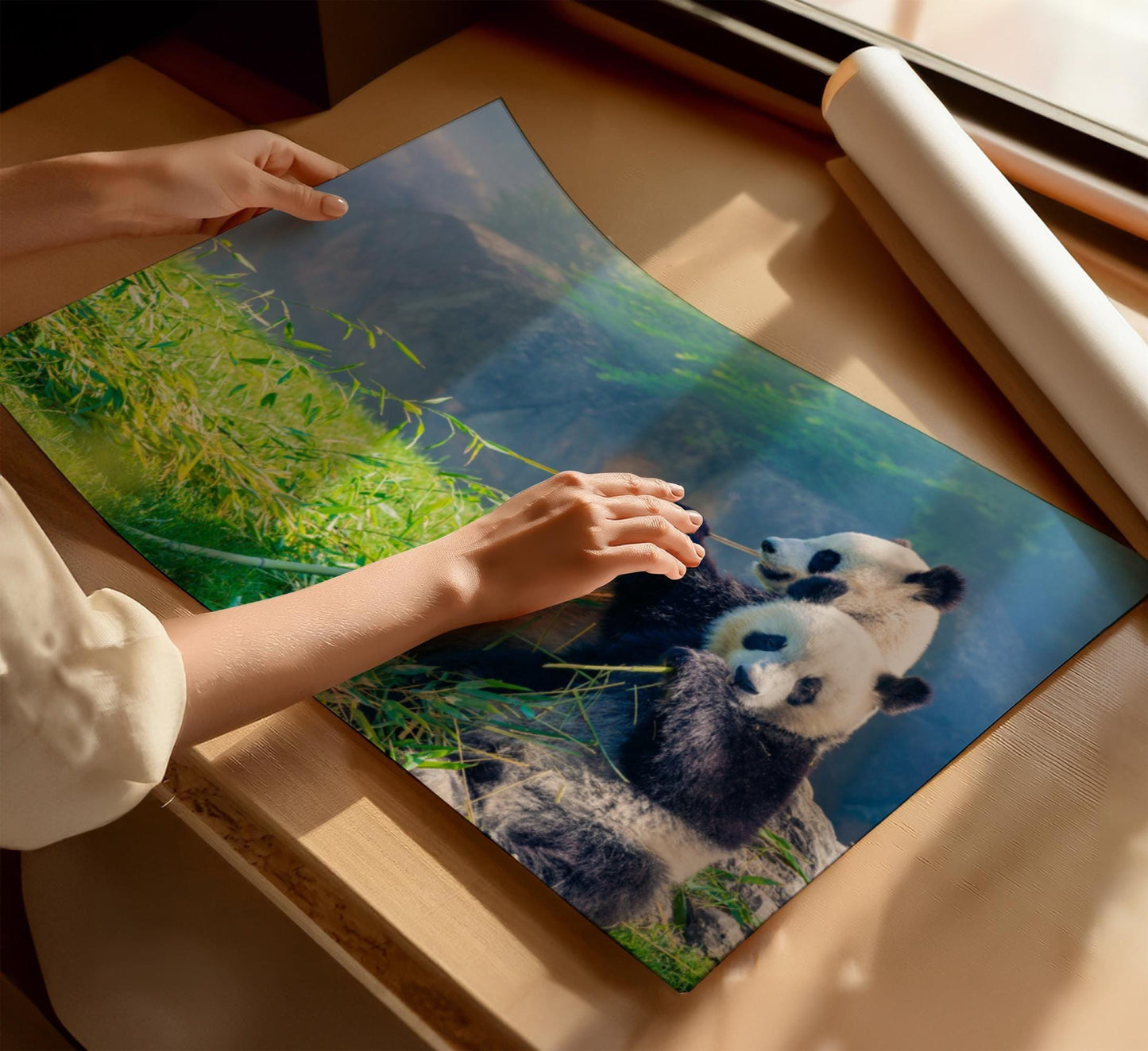 Cute panda canvas wall art or poster print. Mother and baby panda photograph canvas wallart. Cute panda photo picture for panda huggers and animal lovers.