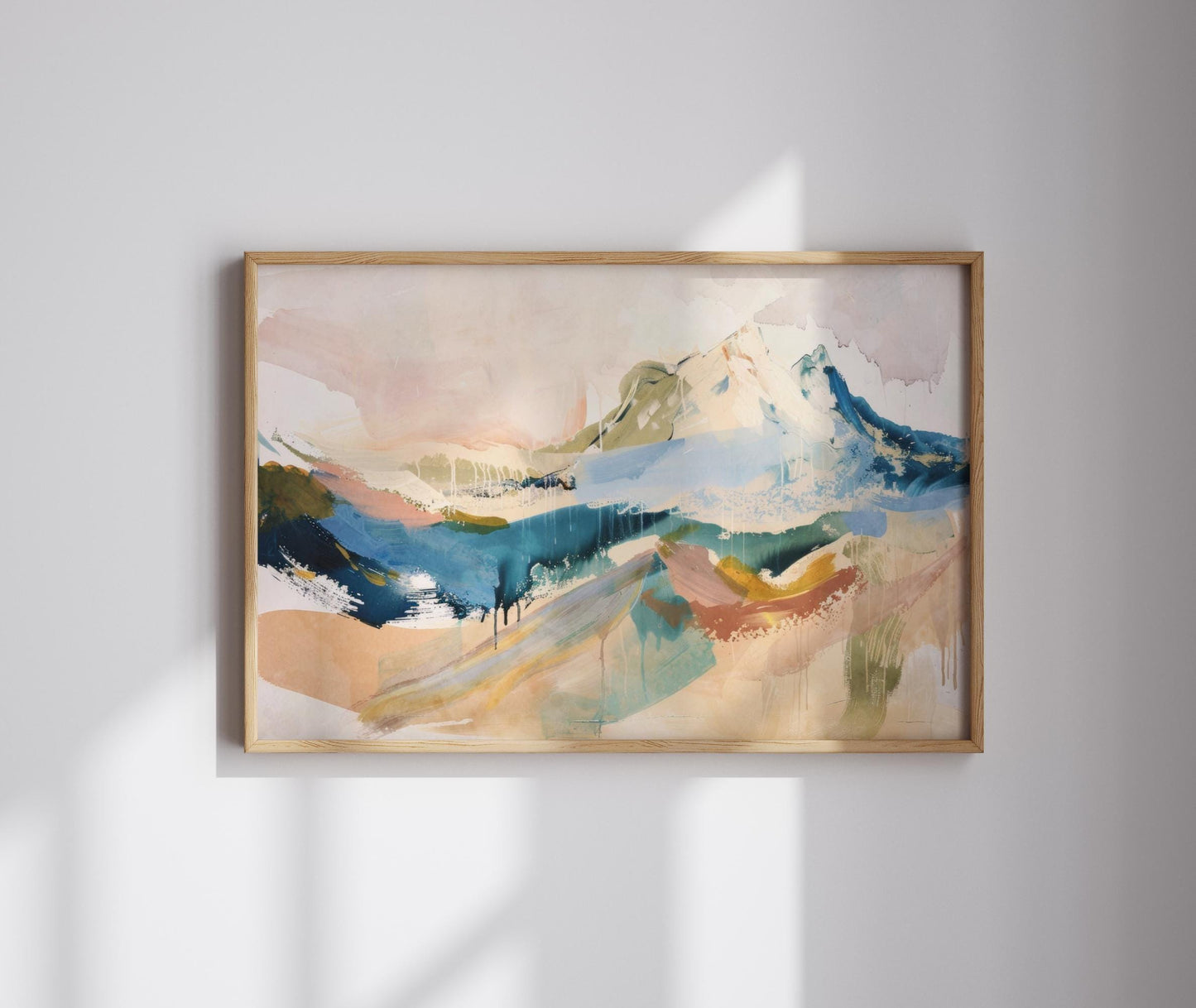 Abstract Mountain Canvas Wall Art or poster print. Vibrant watercolour contemporary mountain painting printed. Large abstract picture.