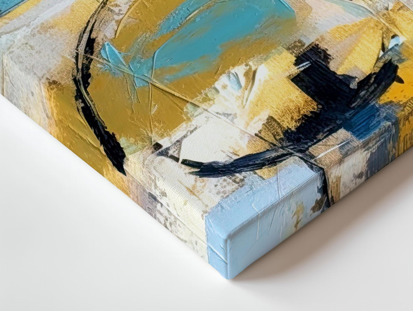 Blue Graffiti Abstract Canvas Wall Art or poster print. Vibrant blue yellow and black contemporary textured painting printed. Large picture