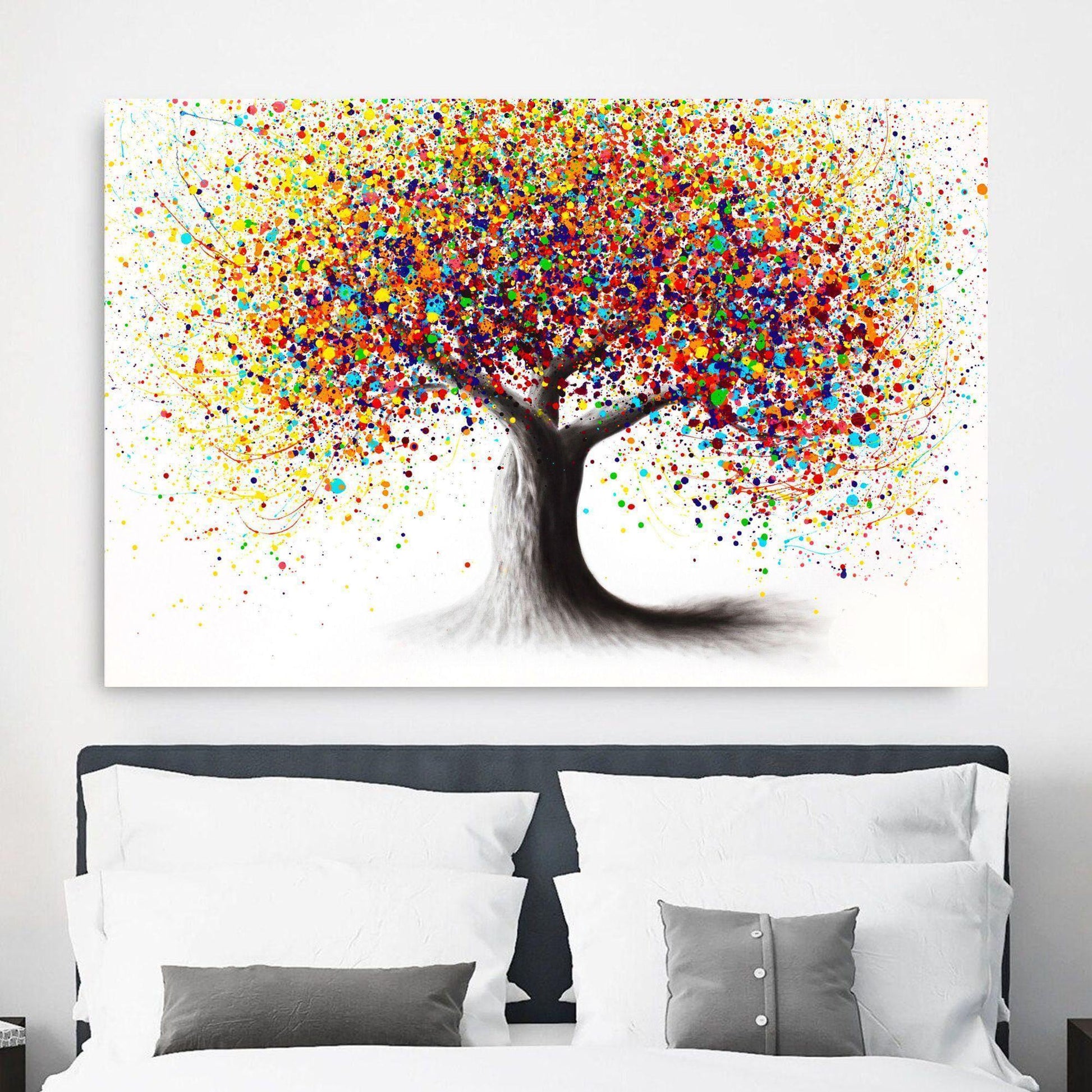 Rainbow Tree of Life Canvas Wall Art – Colourful Abstract Poster Print – Modern Artwork for Home Decor – Vibrant Splatter Nature Picture