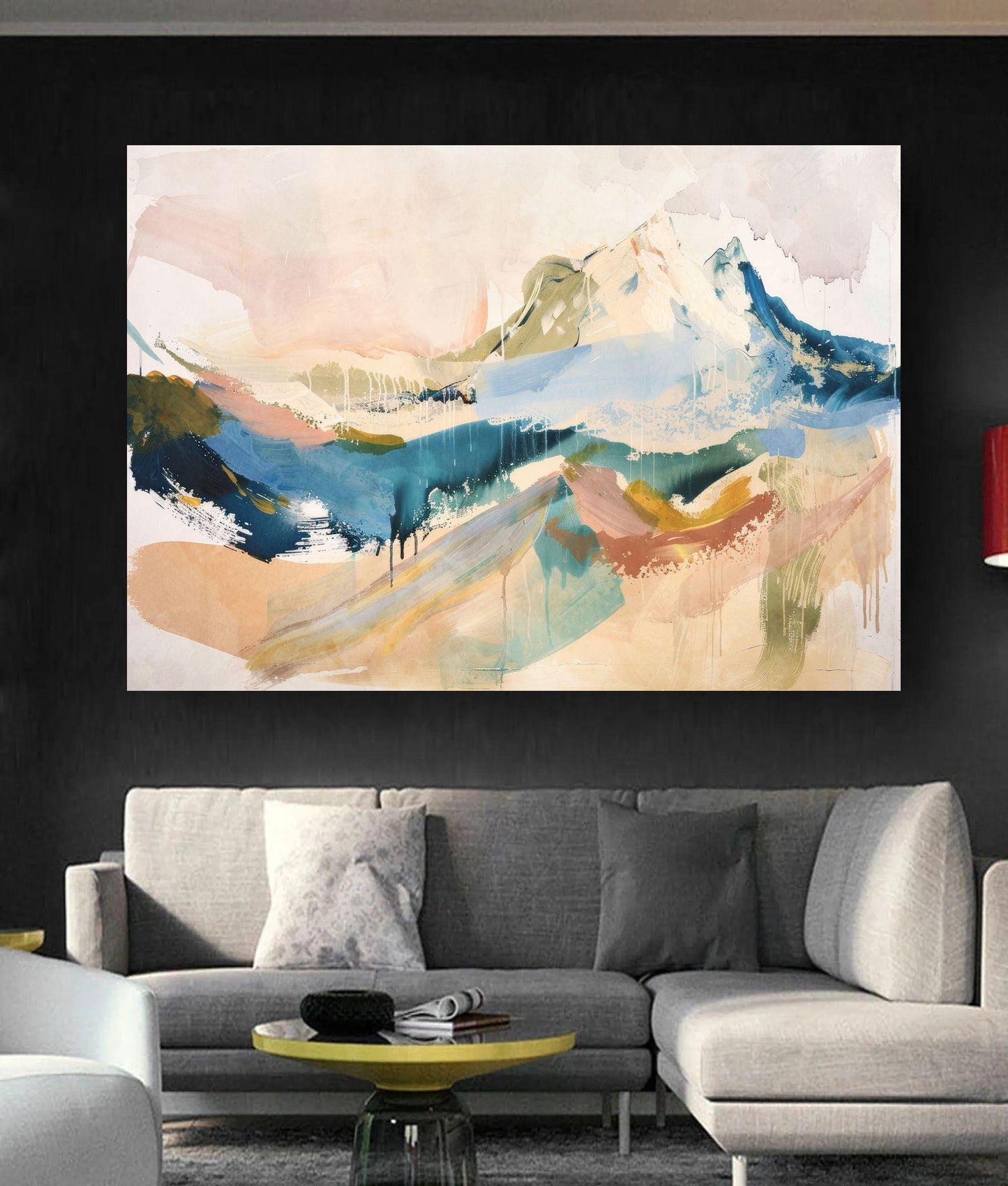 Abstract Mountain Canvas Wall Art or poster print. Vibrant watercolour contemporary mountain painting printed. Large abstract picture.