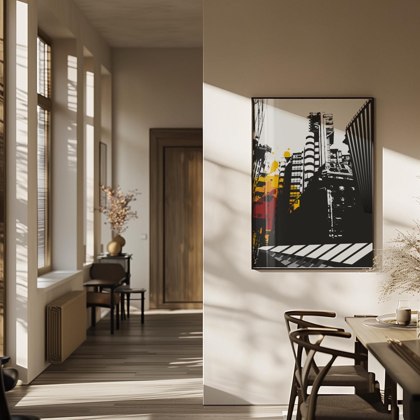 Grunge City graffiti canvas wall art or poster print for contemporary rooms. Urban picture, Banksy street art, student gift.