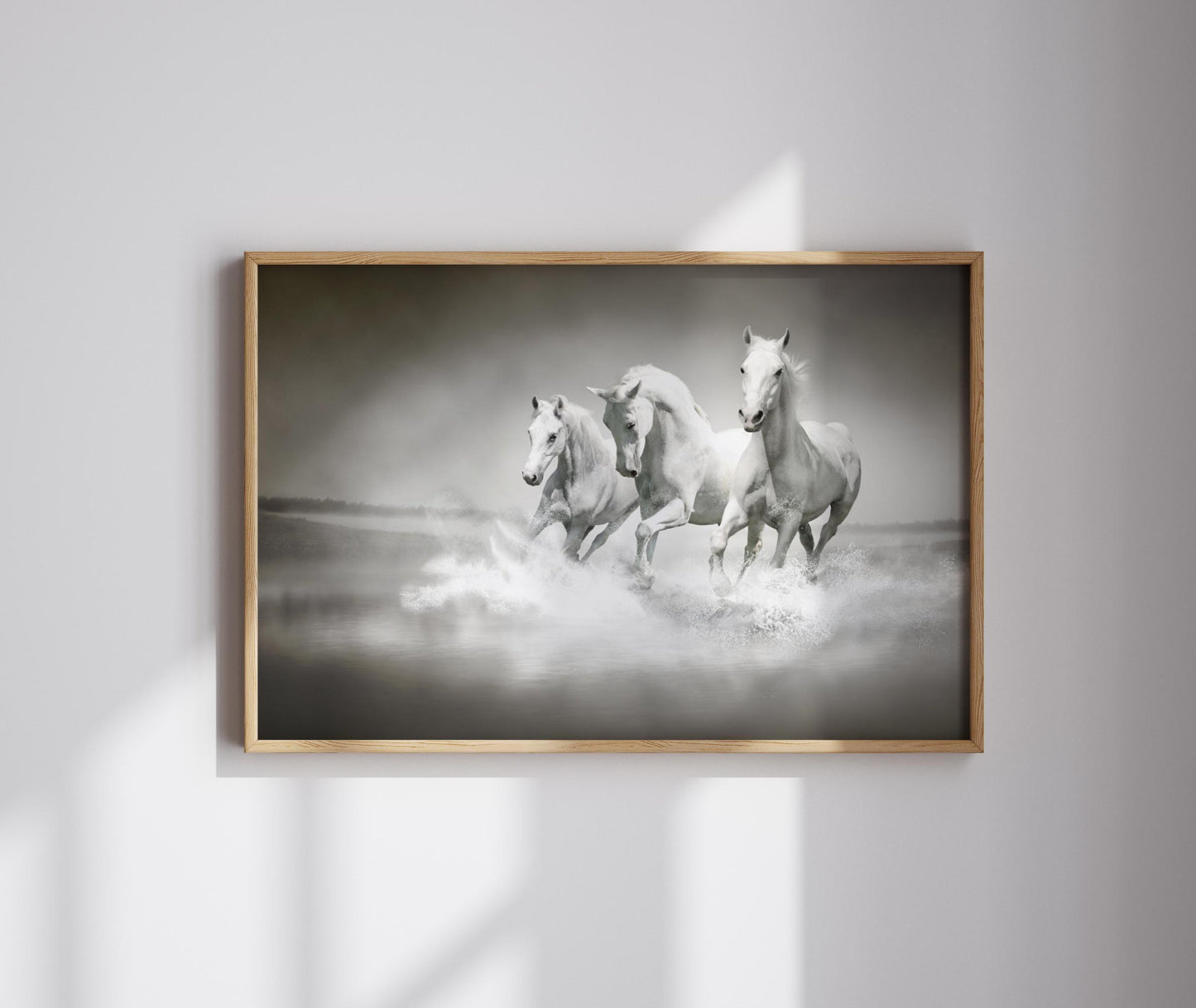 White Horses Galloping Canvas or Art Print - Elegant Black and white photo Wall Art - Horses in the Sea Canvas - Monochrome Painting Poster