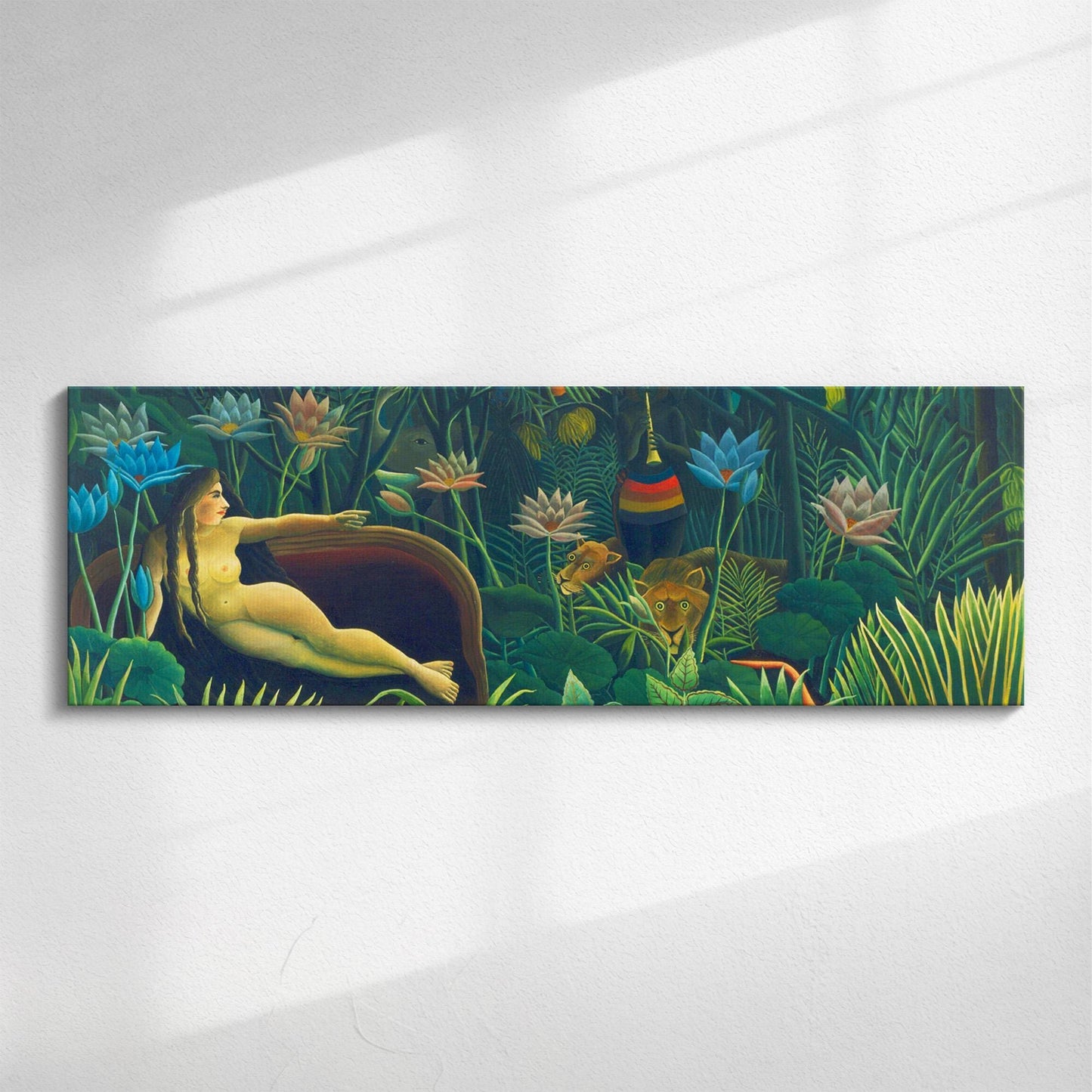 Rousseau Le Reve Panorama | Panoramic canvas wall art, Henri Rousseau's Famous Artwork, The Dream | Tiger in Jungle picture