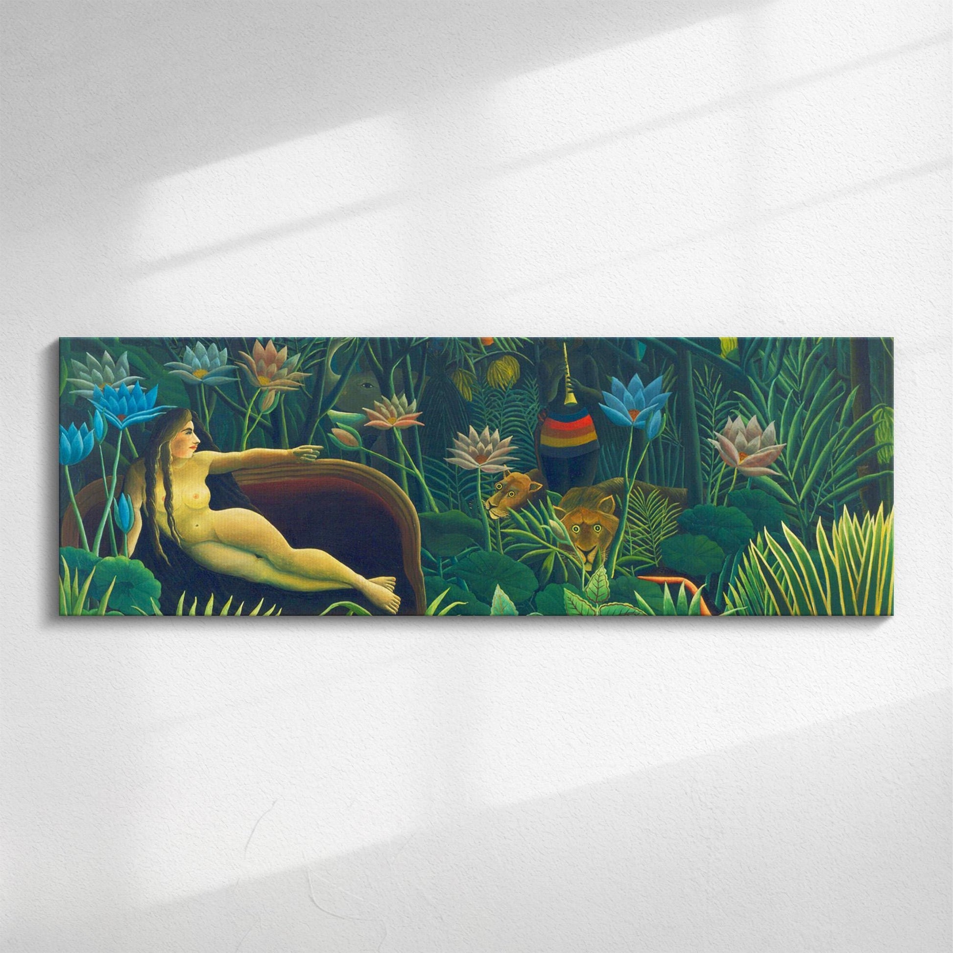 Rousseau Le Reve Panorama | Panoramic canvas wall art, Henri Rousseau's Famous Artwork, The Dream | Tiger in Jungle picture