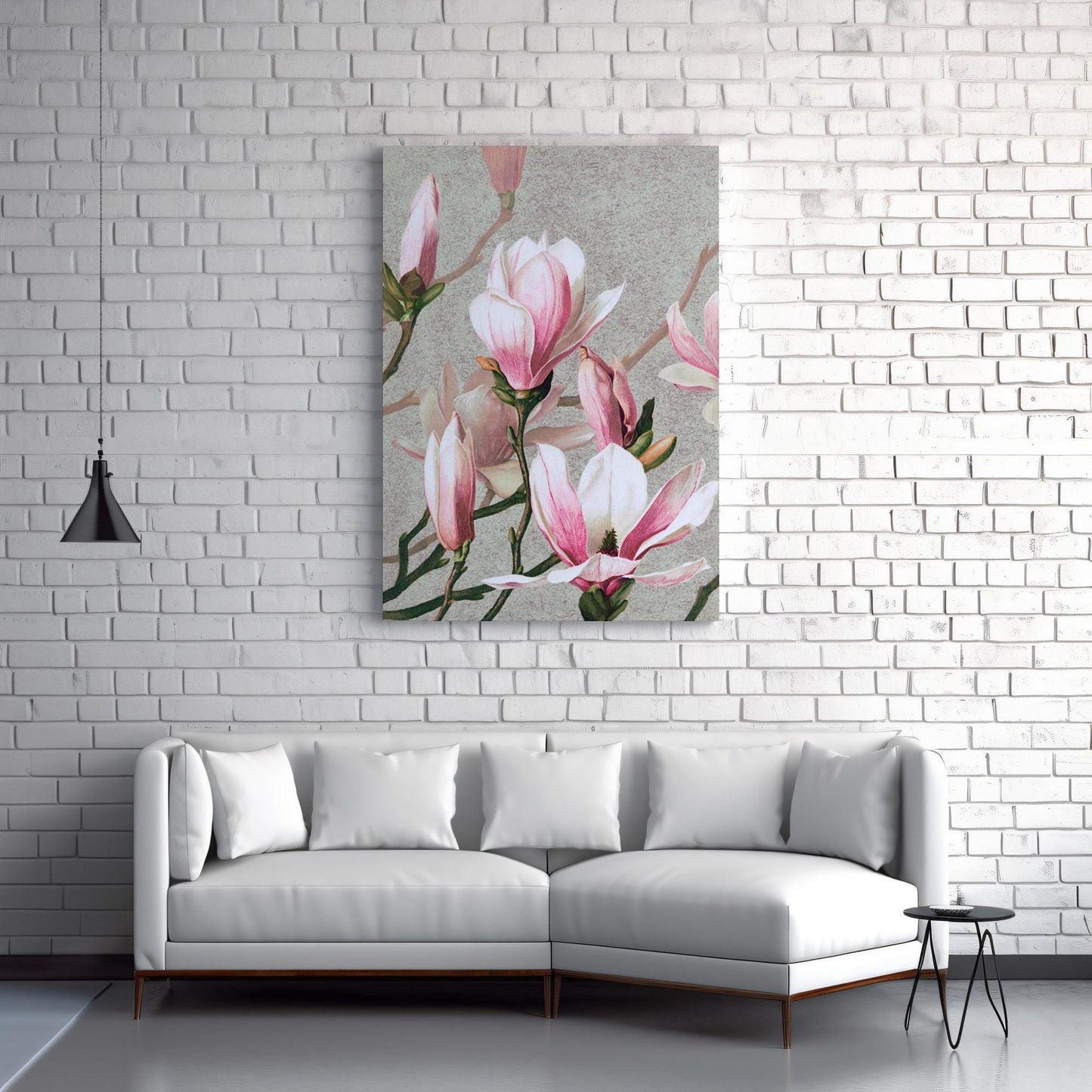 Pink Magnolias art printed poster or canvas wall art. Botanical magnolia vintage picture, pink and grey canvas artwork, floral flowers art