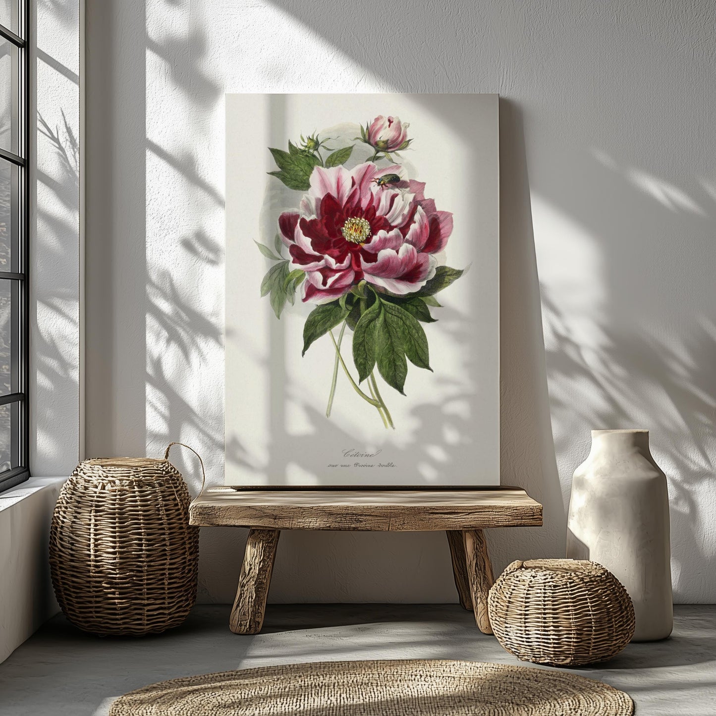 Vintage peony flowers canvas wall art or poster print for Mother's Day gift. Mum bedroom picture, present for Mom. Victorian painting