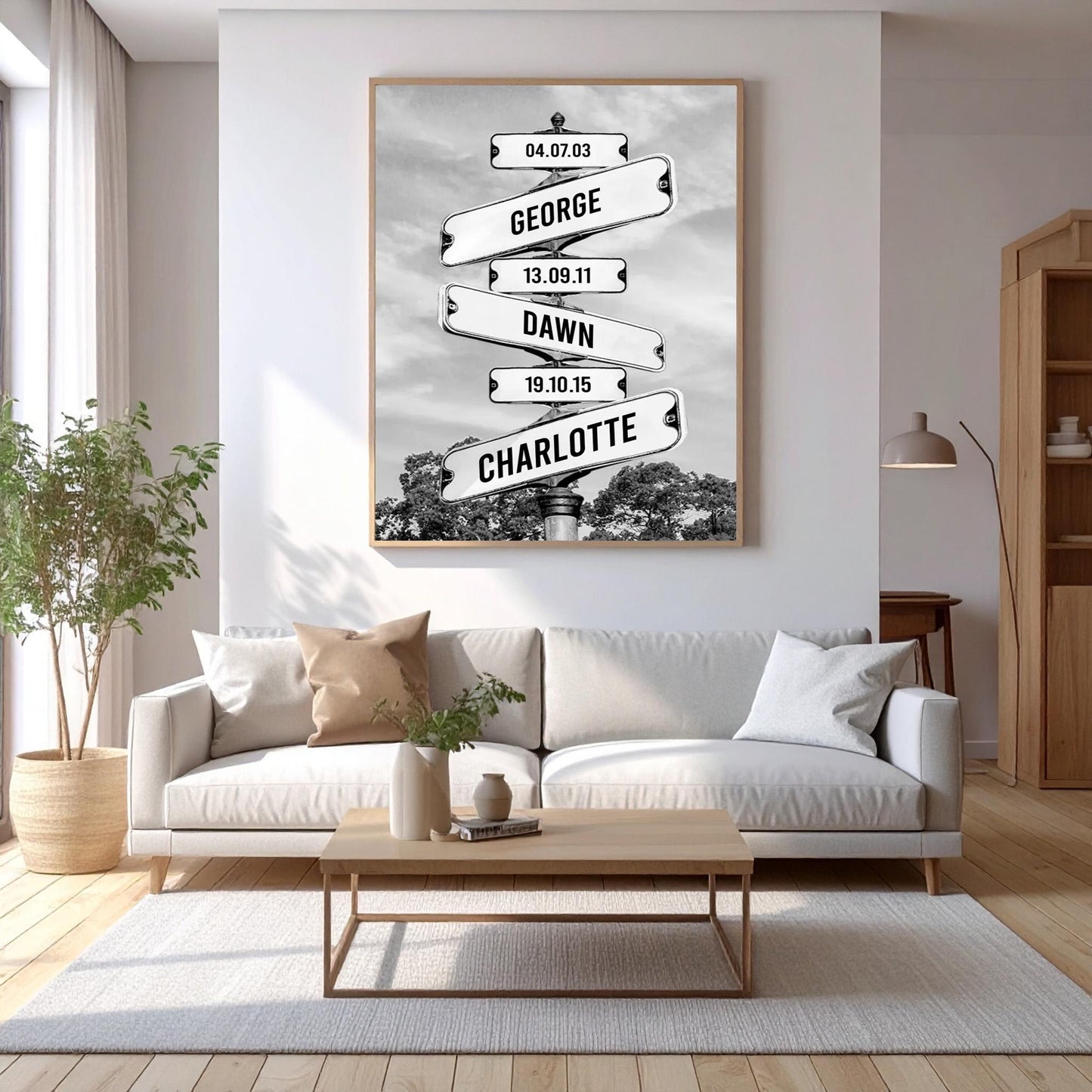 Framed custom street sign with personalised names and dates. Canvas float frame in choice of colours. Mum/Grandma birthday gift