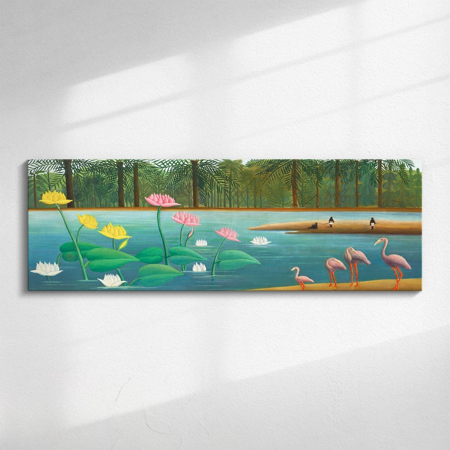 This Panoramic Art print is of The Flamingos by Henri Rousseau, completed in 1907. This oil on canvas reflects the Naïve Art movement.