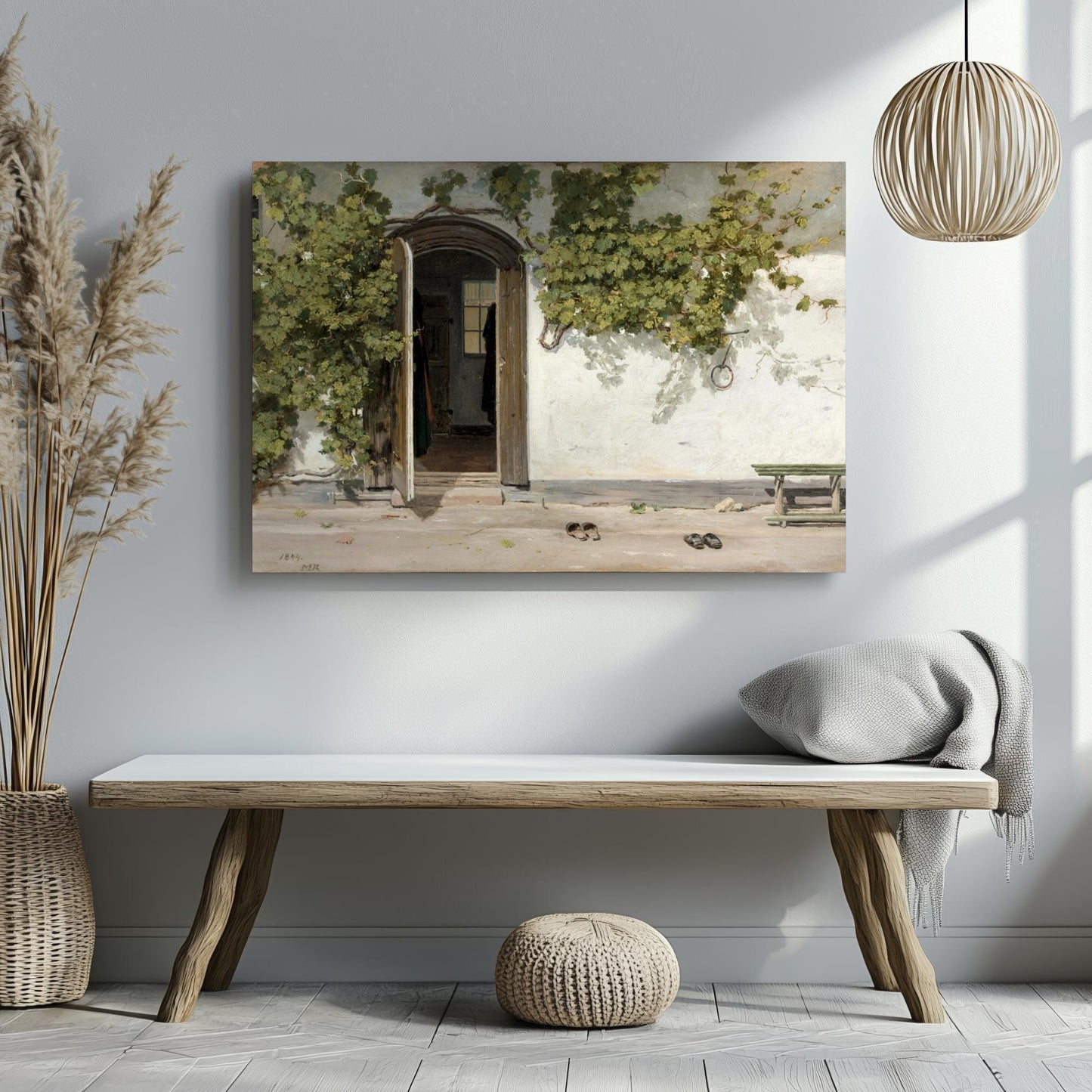 Ivy-Covered Doorway Canvas or Print - Rustic Danish Courtyard Wall Art - Vintage Cottage Entrance Canvas - 1840s Rørbye Painting Poster
