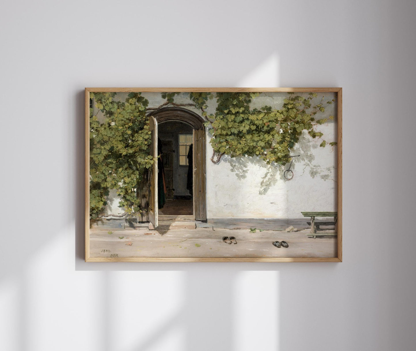 Ivy-Covered Doorway Canvas or Print - Rustic Danish Courtyard Wall Art - Vintage Cottage Entrance Canvas - 1840s Rørbye Painting Poster