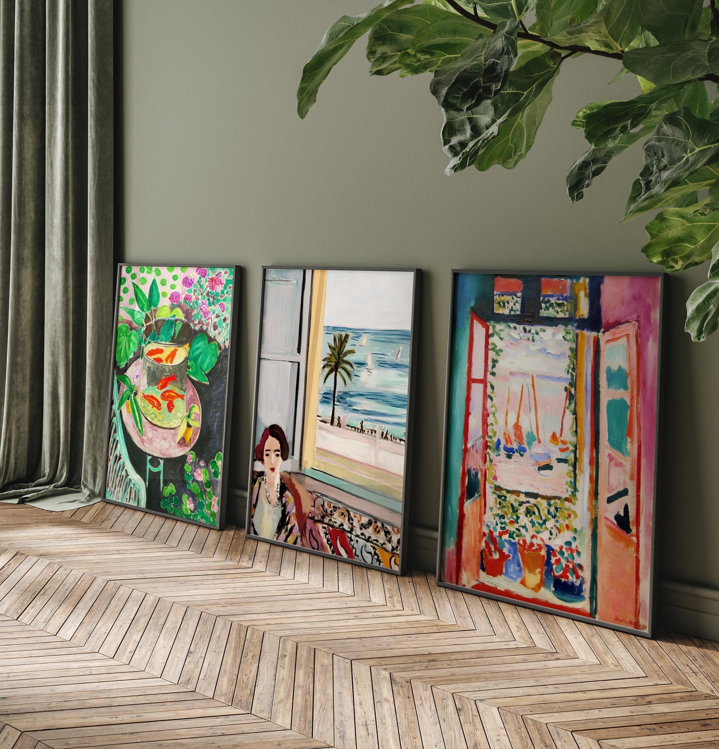 Matisse set of 3 triptych wall art featuring ‘Goldfish,’ ‘Femme Assise,’ and ‘Open Window.’ Vibrant Fauvist prints with bold colours and expressive brushstrokes, perfect for modern interiors. Artistic canvas set inspired by Henri Matisse’s masterpieces, ideal for home décor, gallery walls, and art lovers. Stylish fine art prints celebrating iconic 20th-century painting, bringing creativity and colour to any space.