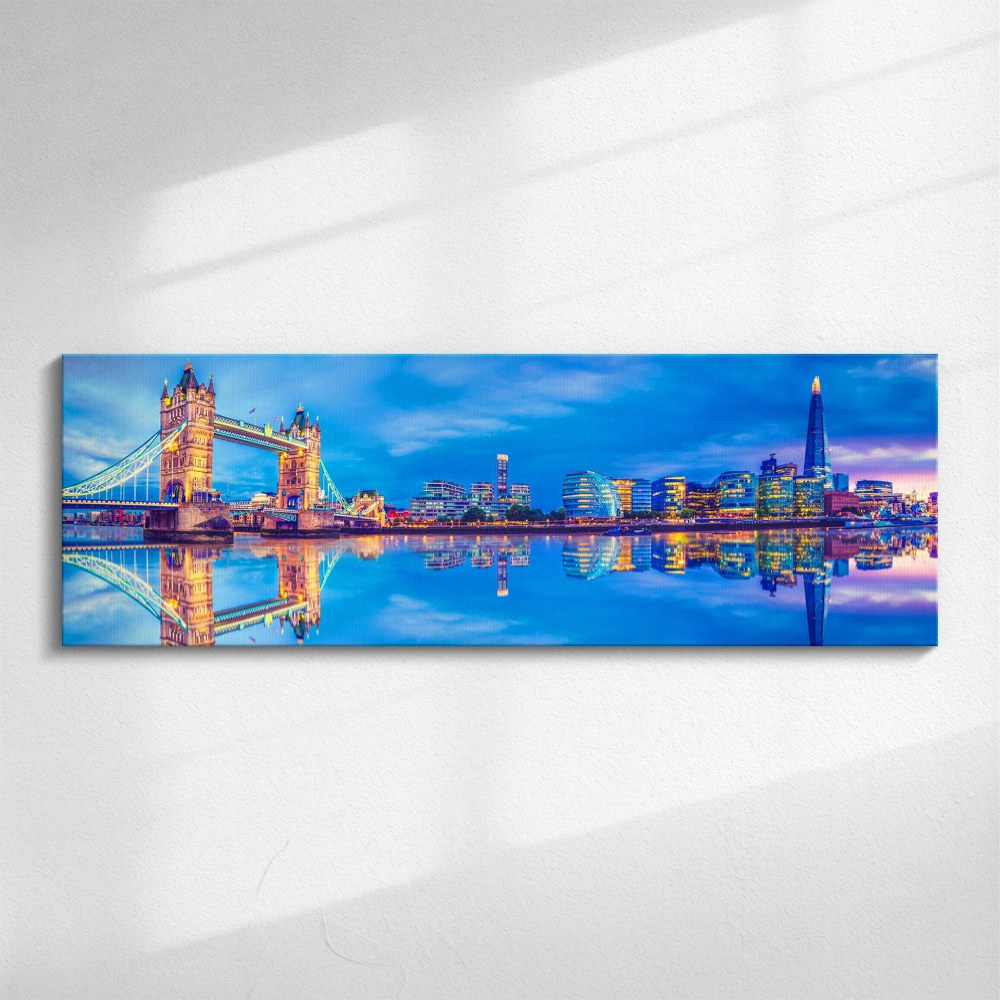 London Panorama | Panoramic canvas wall art, London at Night, River Thames Photograph | Colourful Large Photo for Modern Homes | Tower Bridge, London Eye, The City