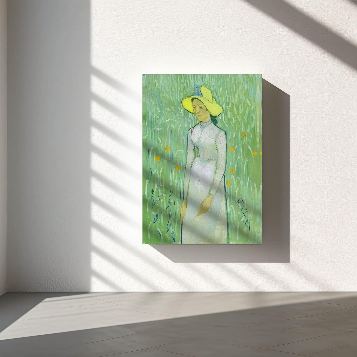 Girl in white by van Gogh canvas art printed in a new home
