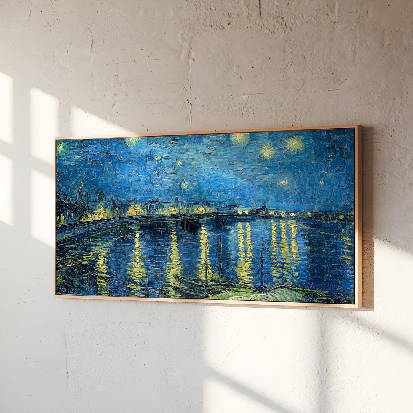 Van Gogh Starry Night | Panoramic canvas, expressionist landscape Starry Night over the Rhone, wall art gift for lovers of famous artists.