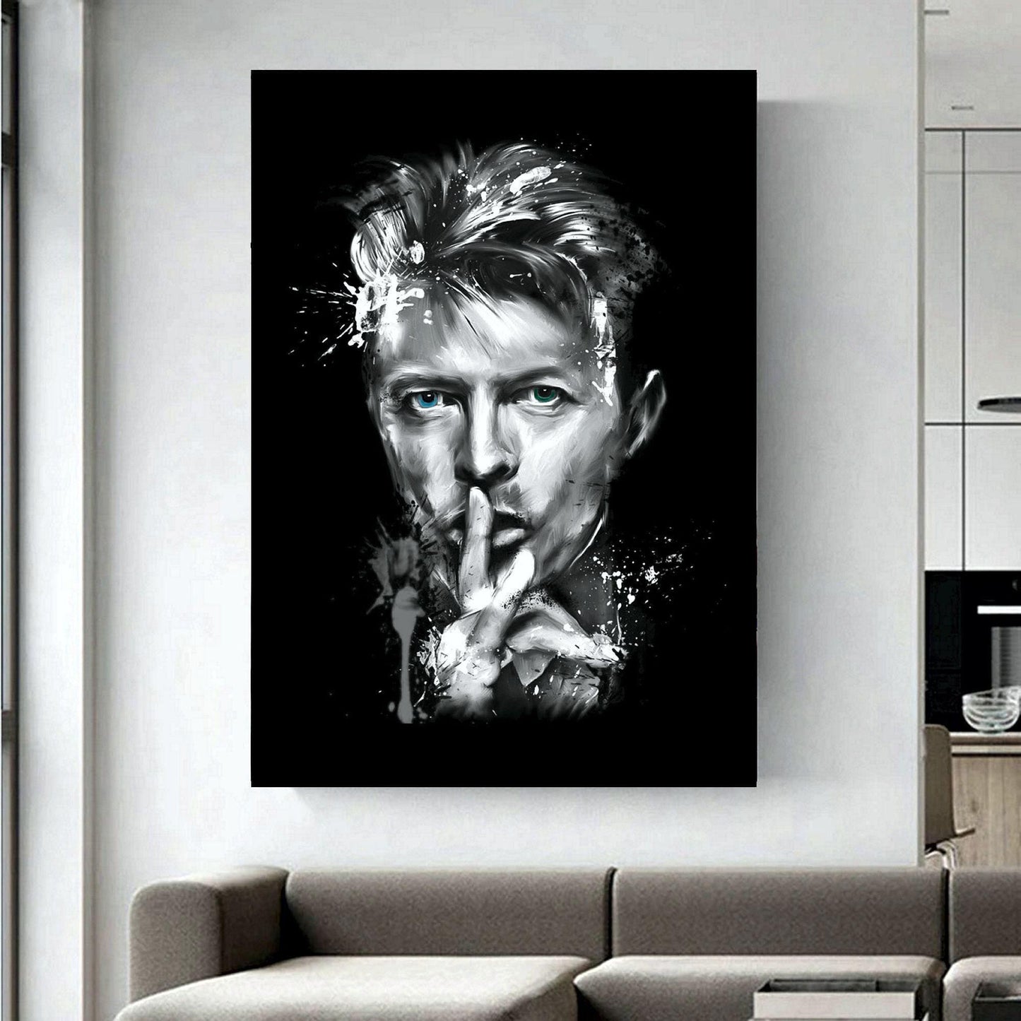 David Bowie Printed Canvas Wall Art or Poster Print for contemporary homes. Famous celebrity artwork. Grafitti style printed wall art.