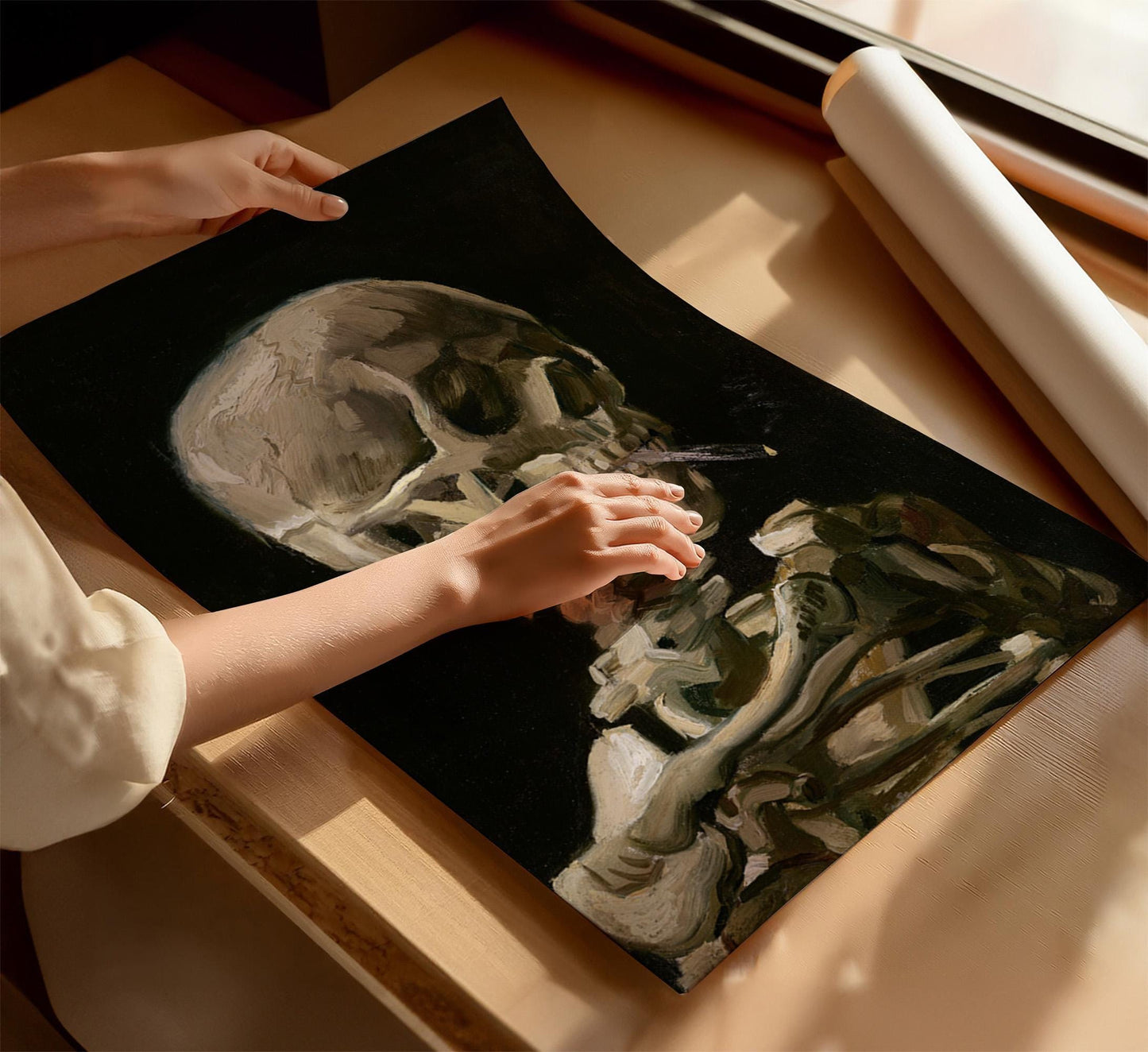 Van Gogh Skeleton with Cigarette