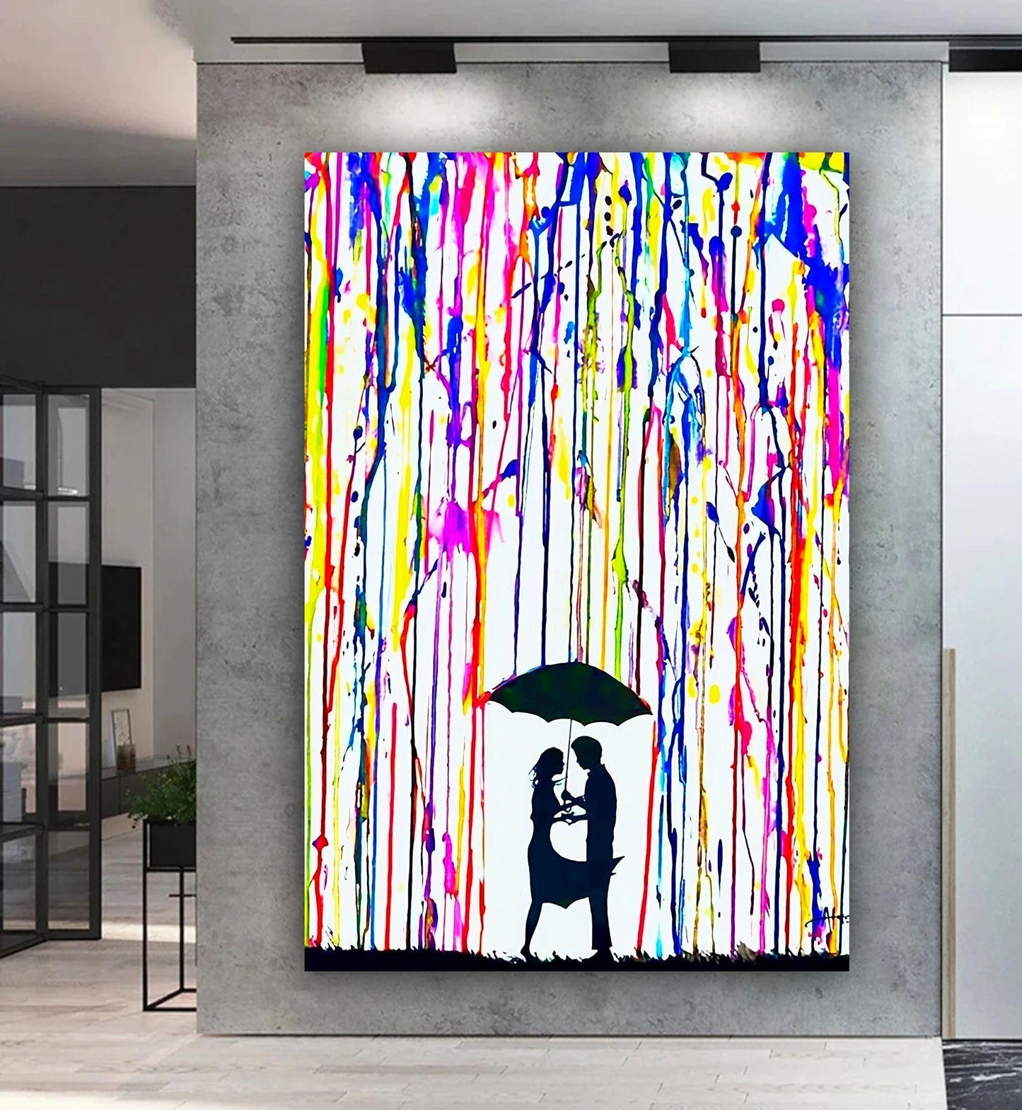 Banksy Style Couple in Rain