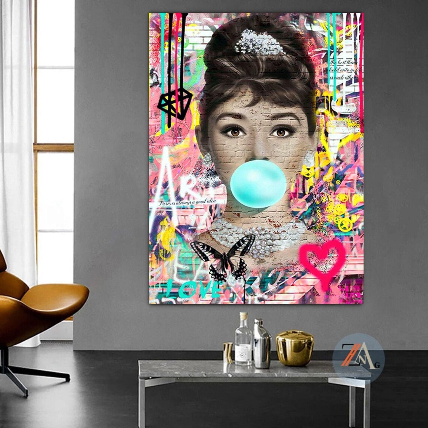 An iconic banksy style graffiti street art canvas of Audrey Hepburn. Also available as a poster print.