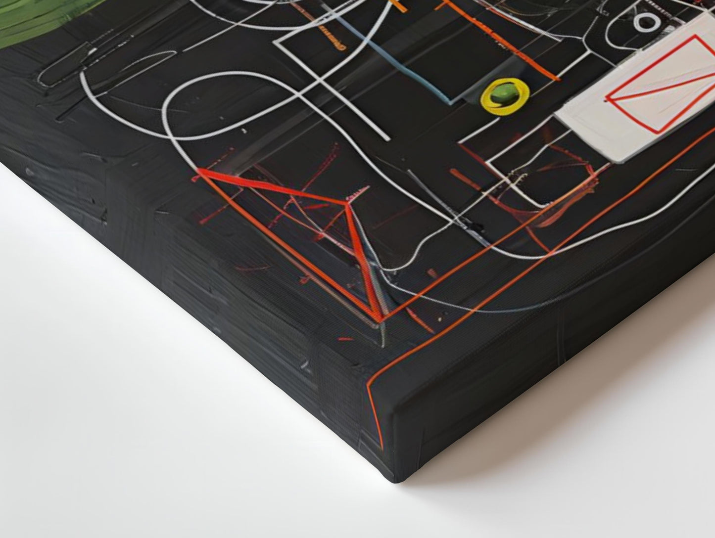 Graffiti-inspired wall art featuring a Basquiat-style abstract face with pink, green, and red hues on a dark background. Perfect for adding edgy, urban vibes to modern interiors, studios, or creative spaces.