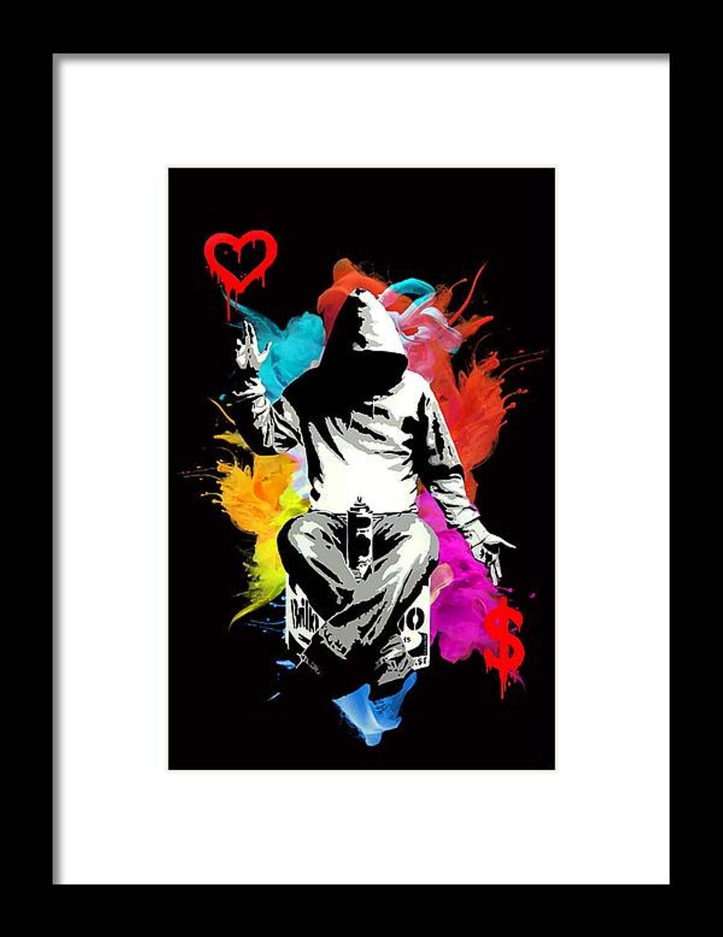 Banks Love or Money Graffiti Street Printed Canvas wall art or Poster print artwork. Son nephew teen birthday gift. Urban colourful artwork