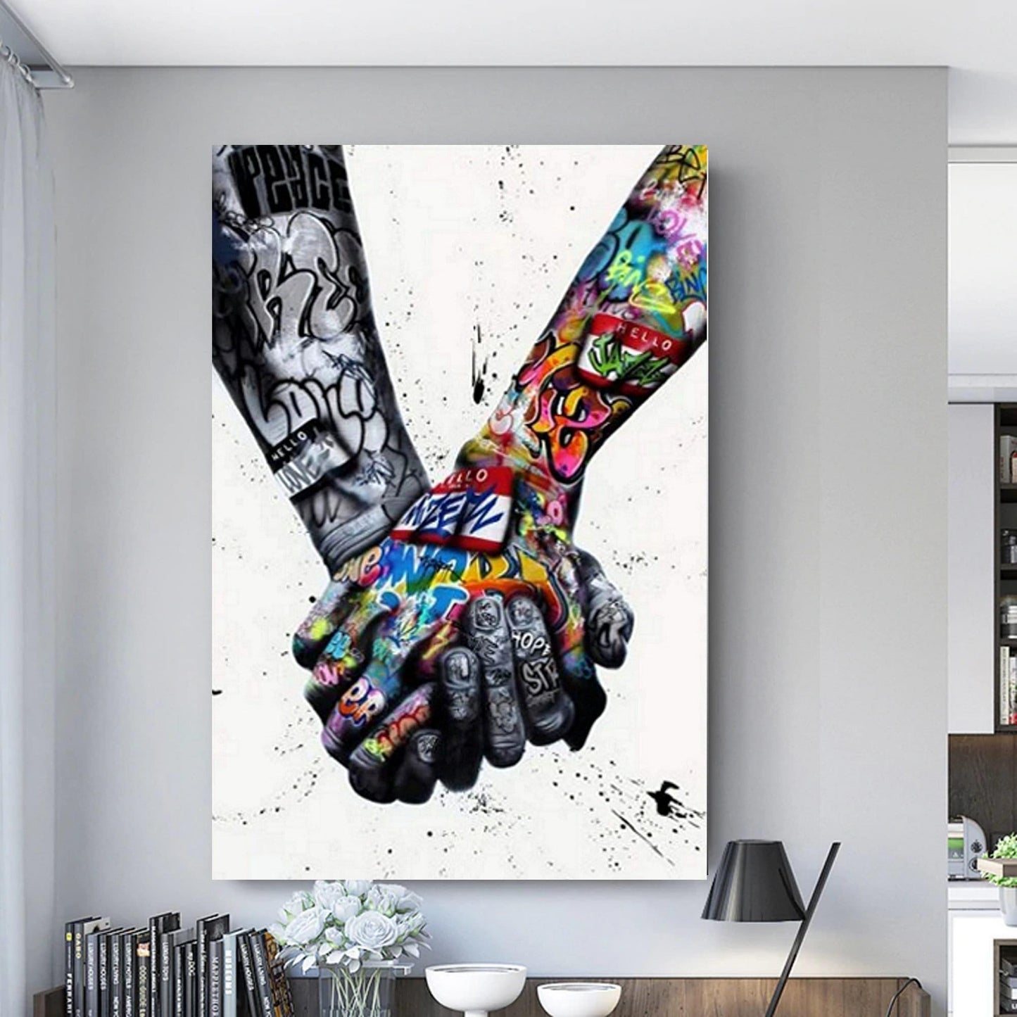 World Unity Holding Hands Graffiti Art Box Framed Printed Canvas