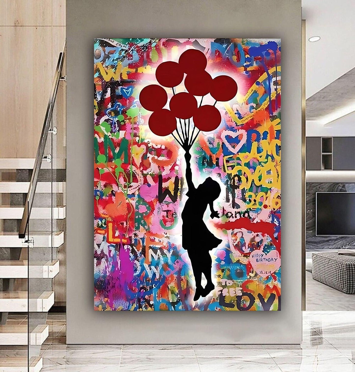 Banksy Style Red Balloon Girl