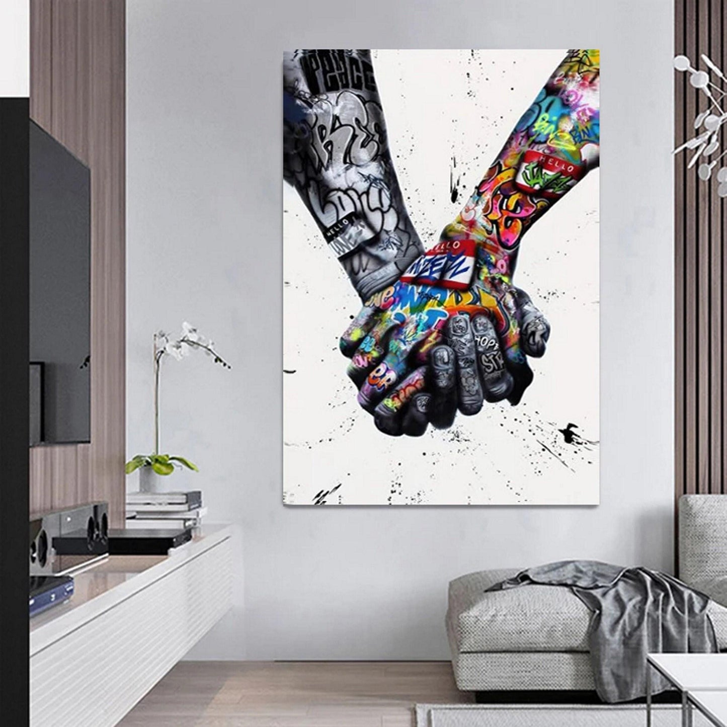 World Unity Holding Hands Graffiti Art Box Framed Printed Canvas