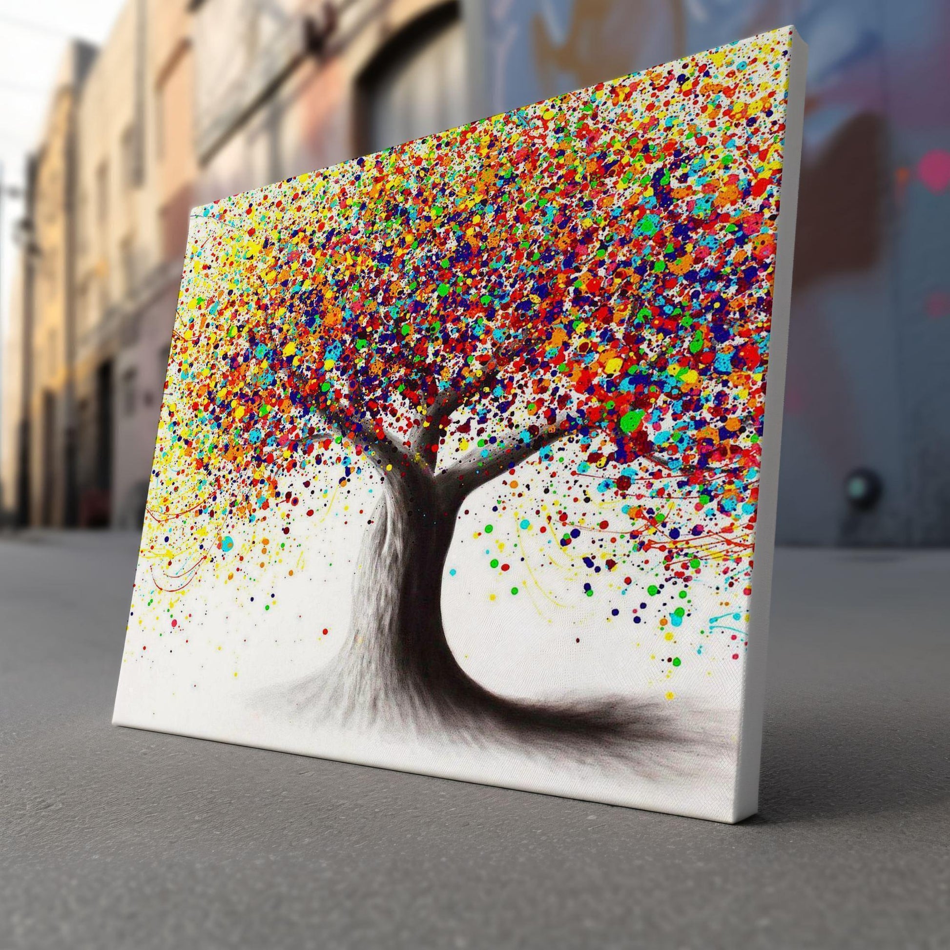 Rainbow Tree of Life Canvas Wall Art – Colourful Abstract Poster Print – Modern Artwork for Home Decor – Vibrant Splatter Nature Picture
