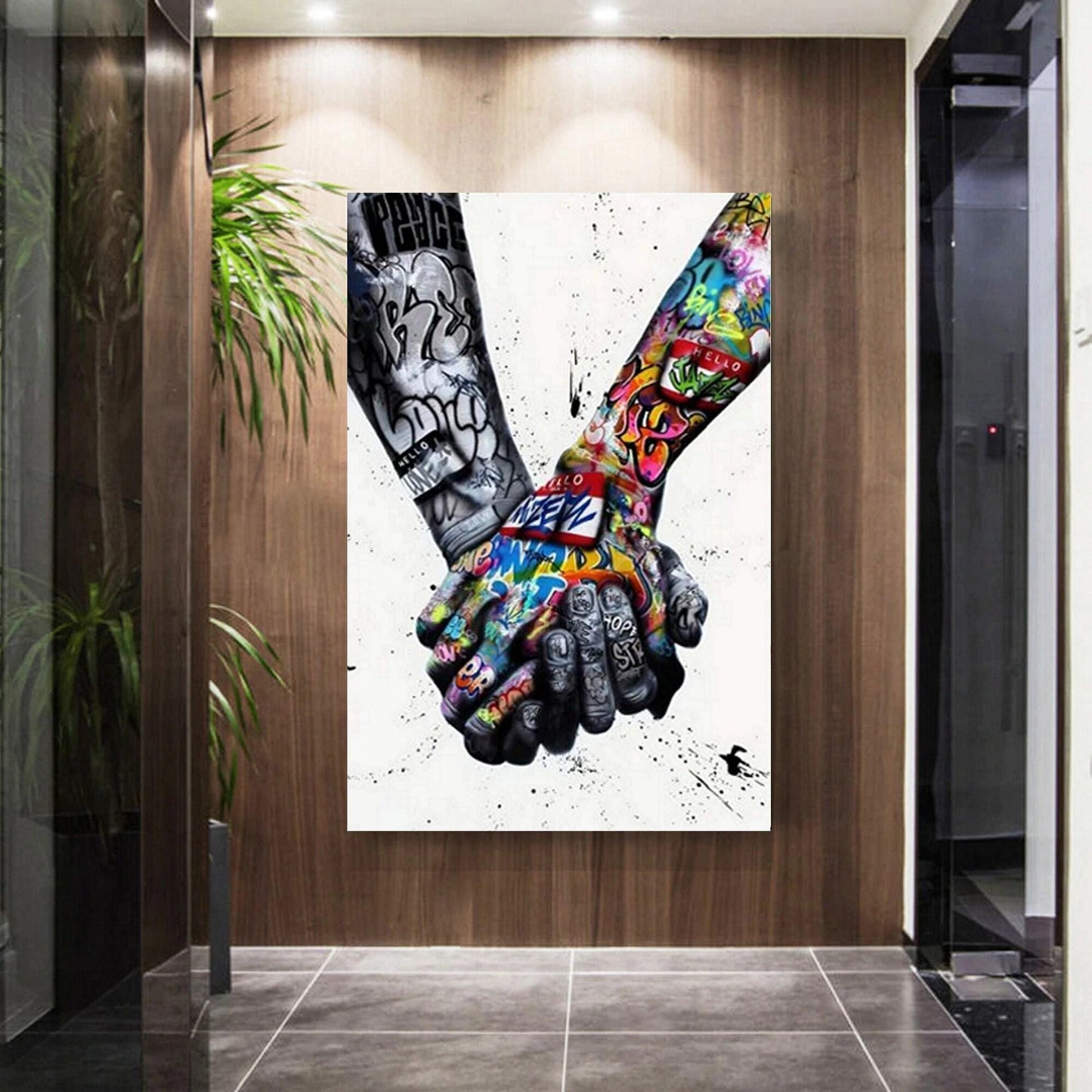 World Unity Holding Hands Graffiti Art Box Framed Printed Canvas