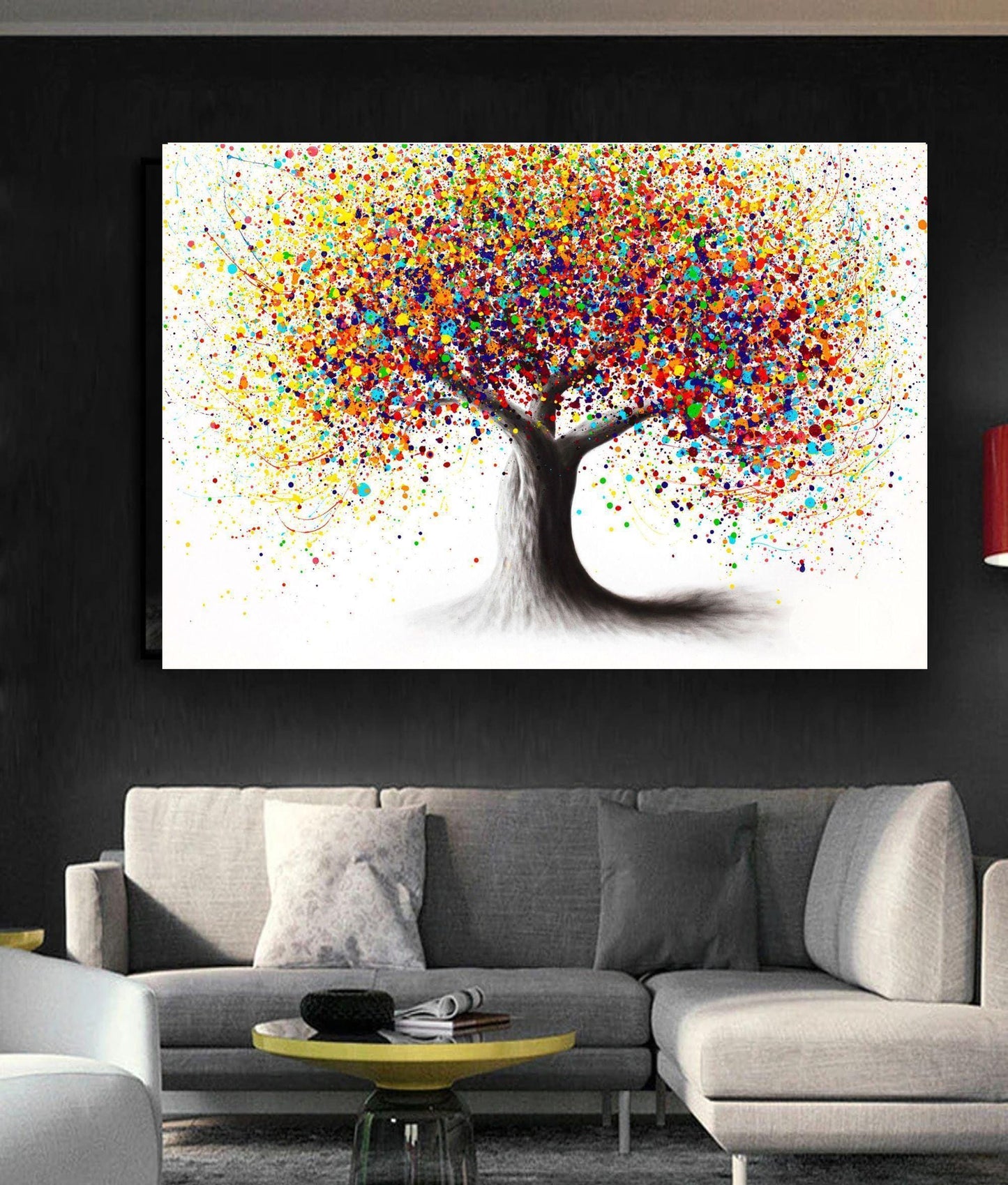 Rainbow Tree of Life Canvas Wall Art – Colourful Abstract Poster Print – Modern Artwork for Home Decor – Vibrant Splatter Nature Picture