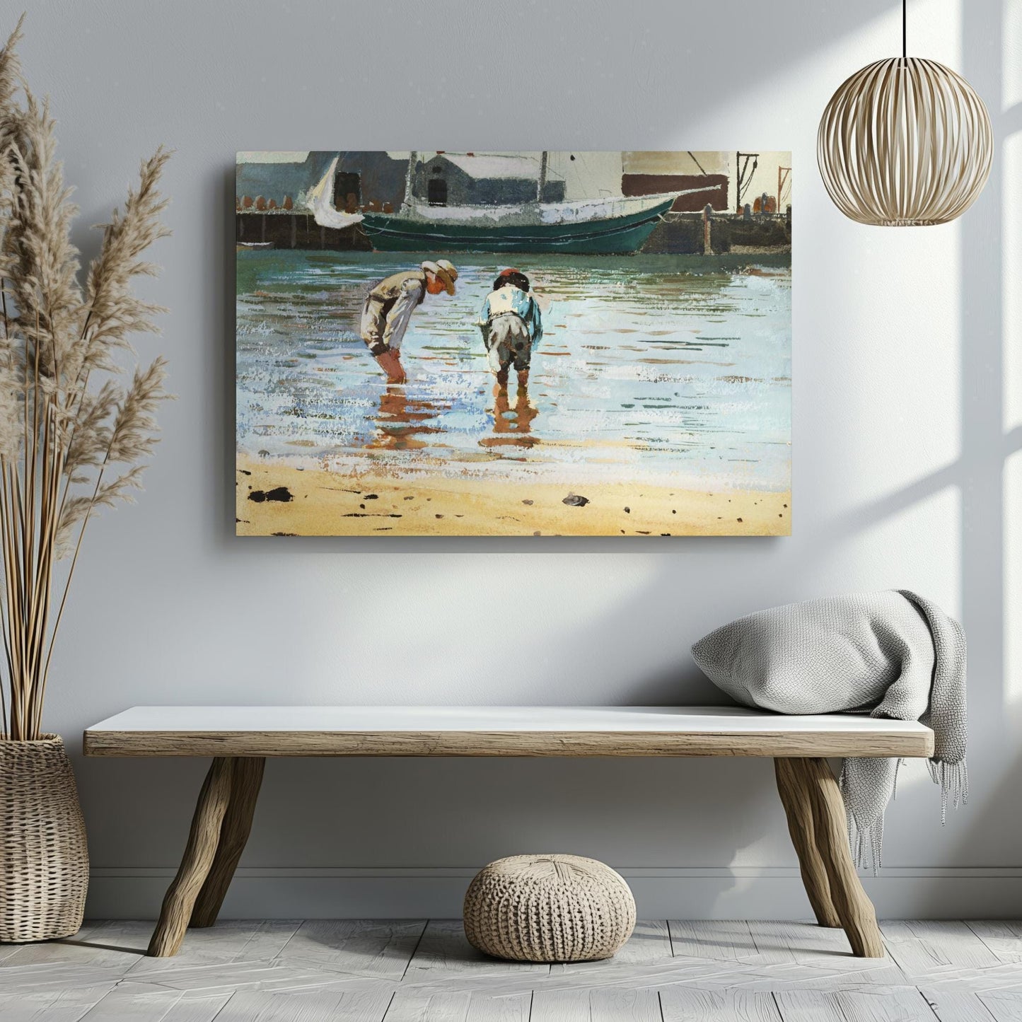 Vintage Boys Playing Seaside Canvas or Art Print - Children Wading Sea Wall Art - Vintage Print on Canvas Wall Art or Art Painting Poster