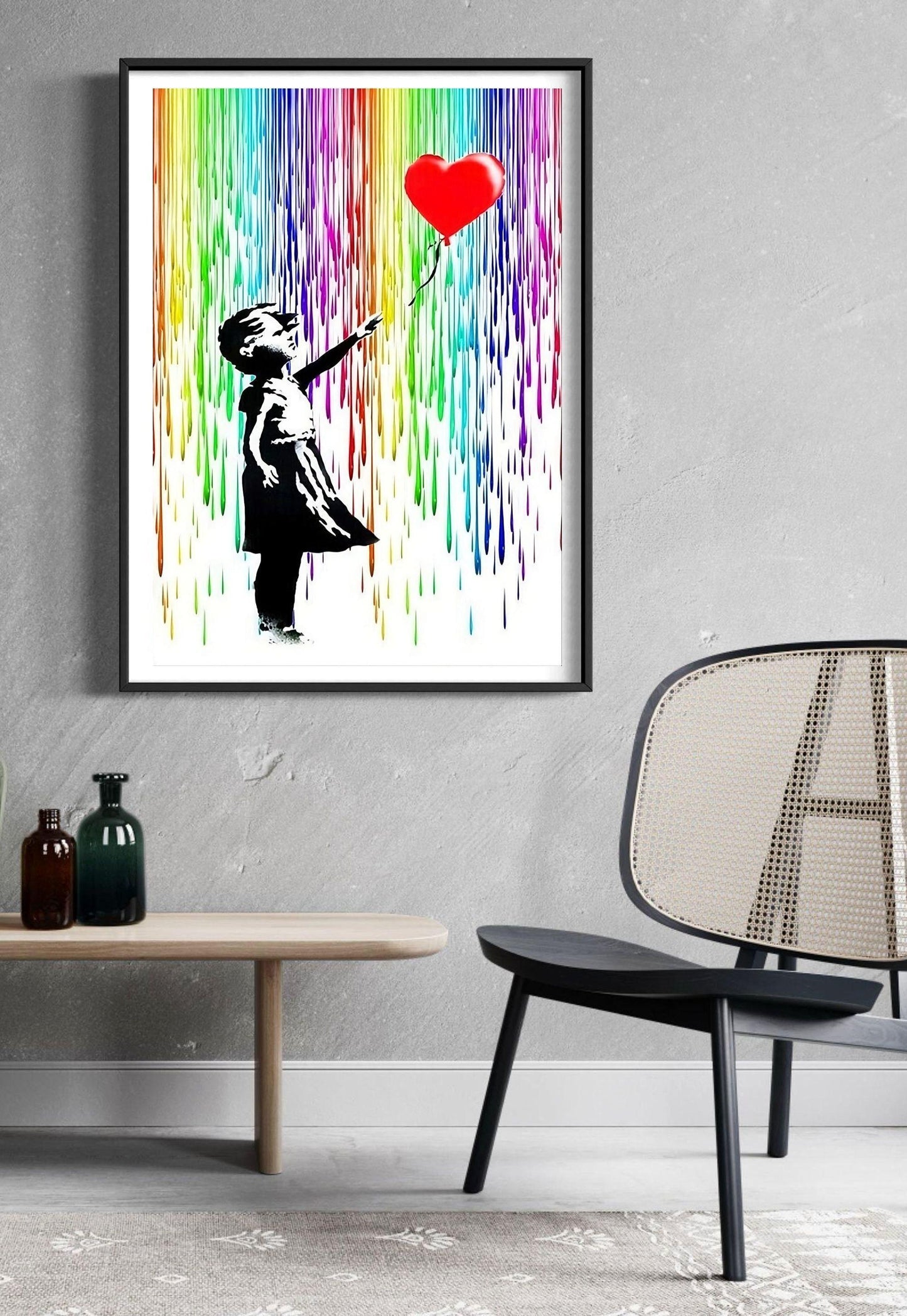 Girl with Balloon Rainbow Rain