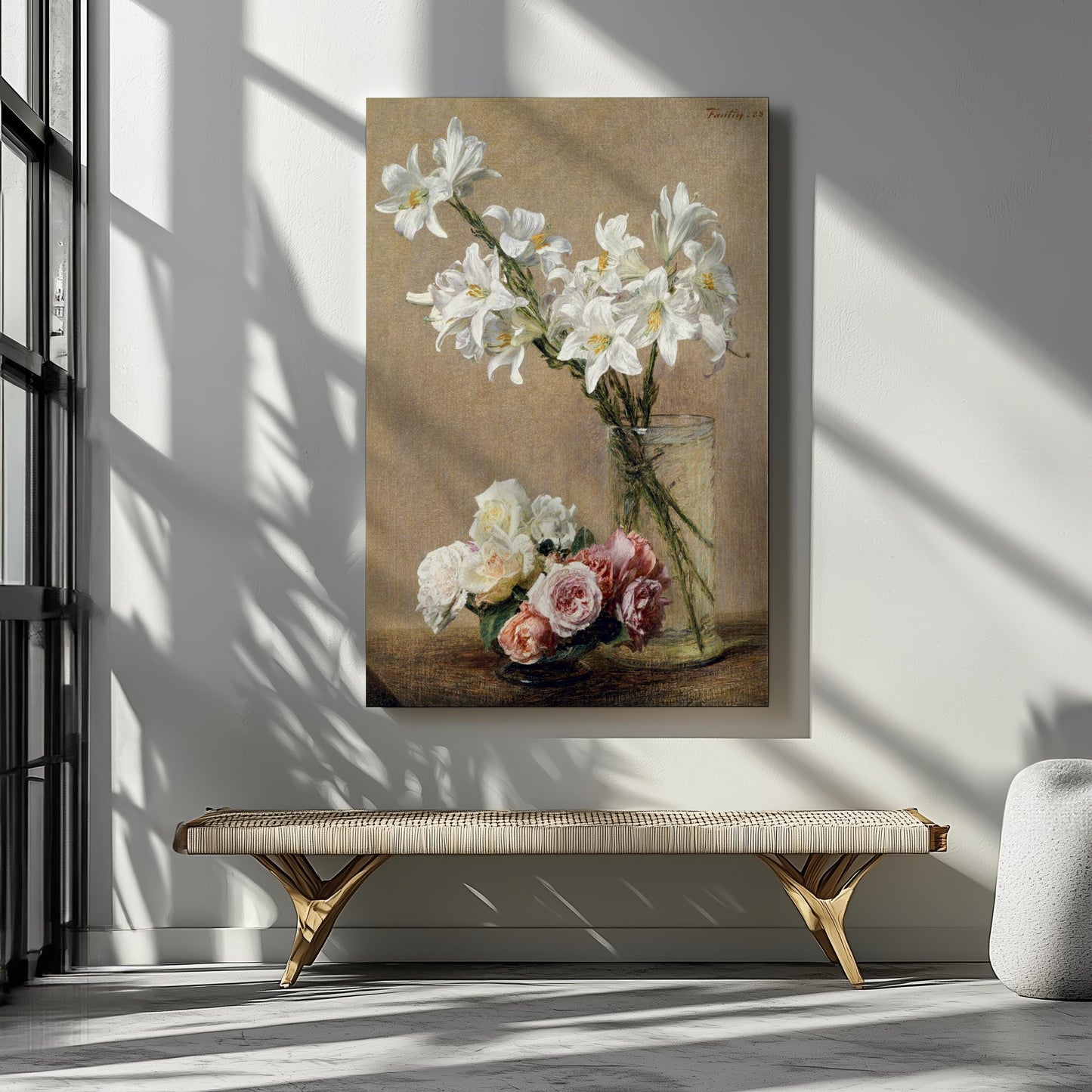 Vintage roses lilies flowers canvas wall art or poster print for Mother's Day gift. Mum bedroom picture, present for Mom. Victorian painting