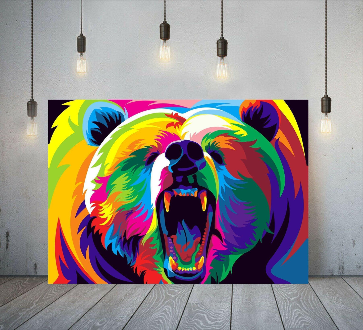 Colourful Abstract Bear Canvas Printed Wall Art Poster Print Picture. Vibrant animal artwork for modern home decor.