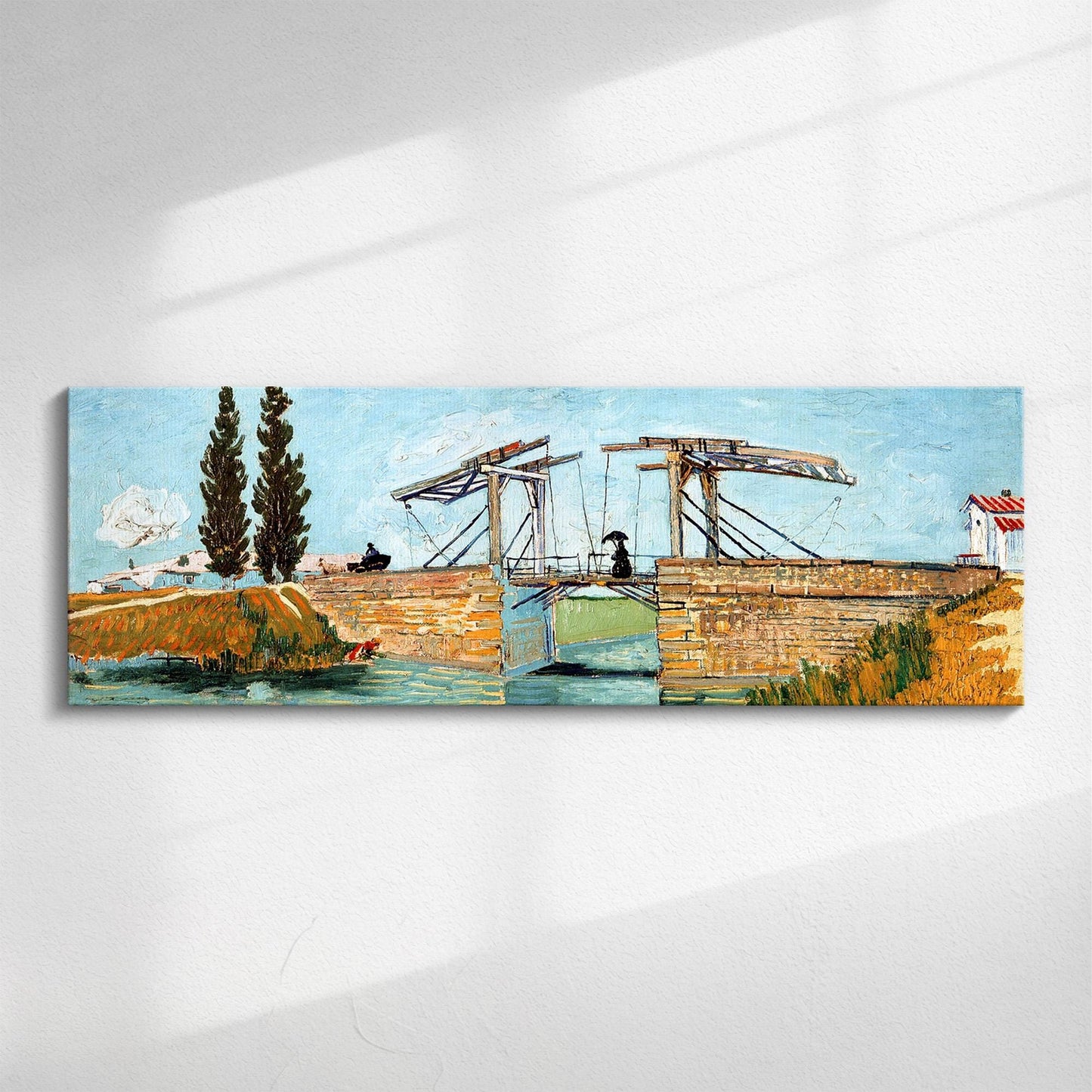 Van Gogh Bridge at Arles | Panoramic canvas, Famous expressionist landscape with fields and trees, wall art gift for rustic or creative homes