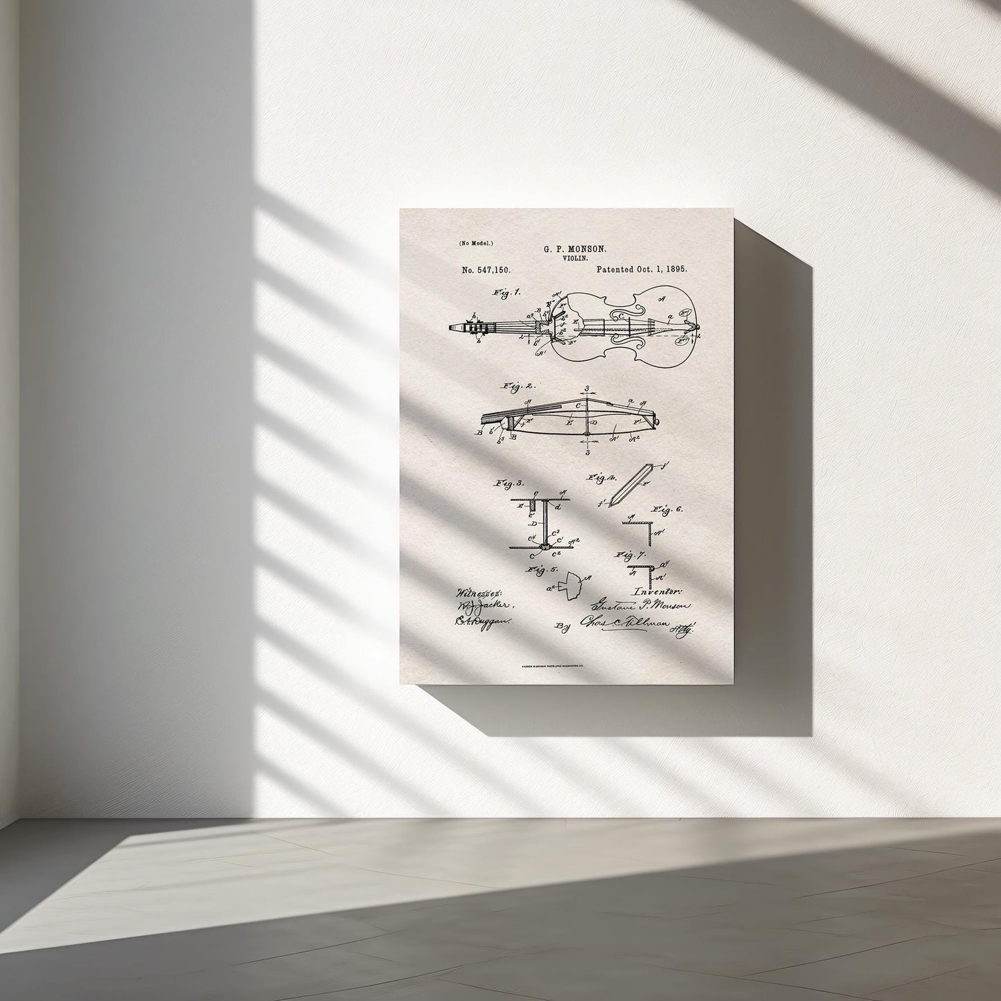 Violin patent art print or canvas wall art for violin player. Quirkywallart picture gift for violinist, music student, violin teacher.