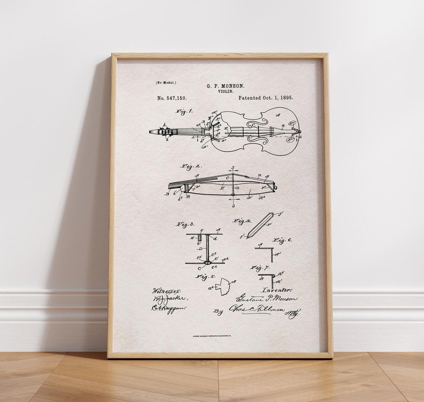 Violin patent art print or canvas wall art for violin player. Quirkywallart picture gift for violinist, music student, violin teacher.