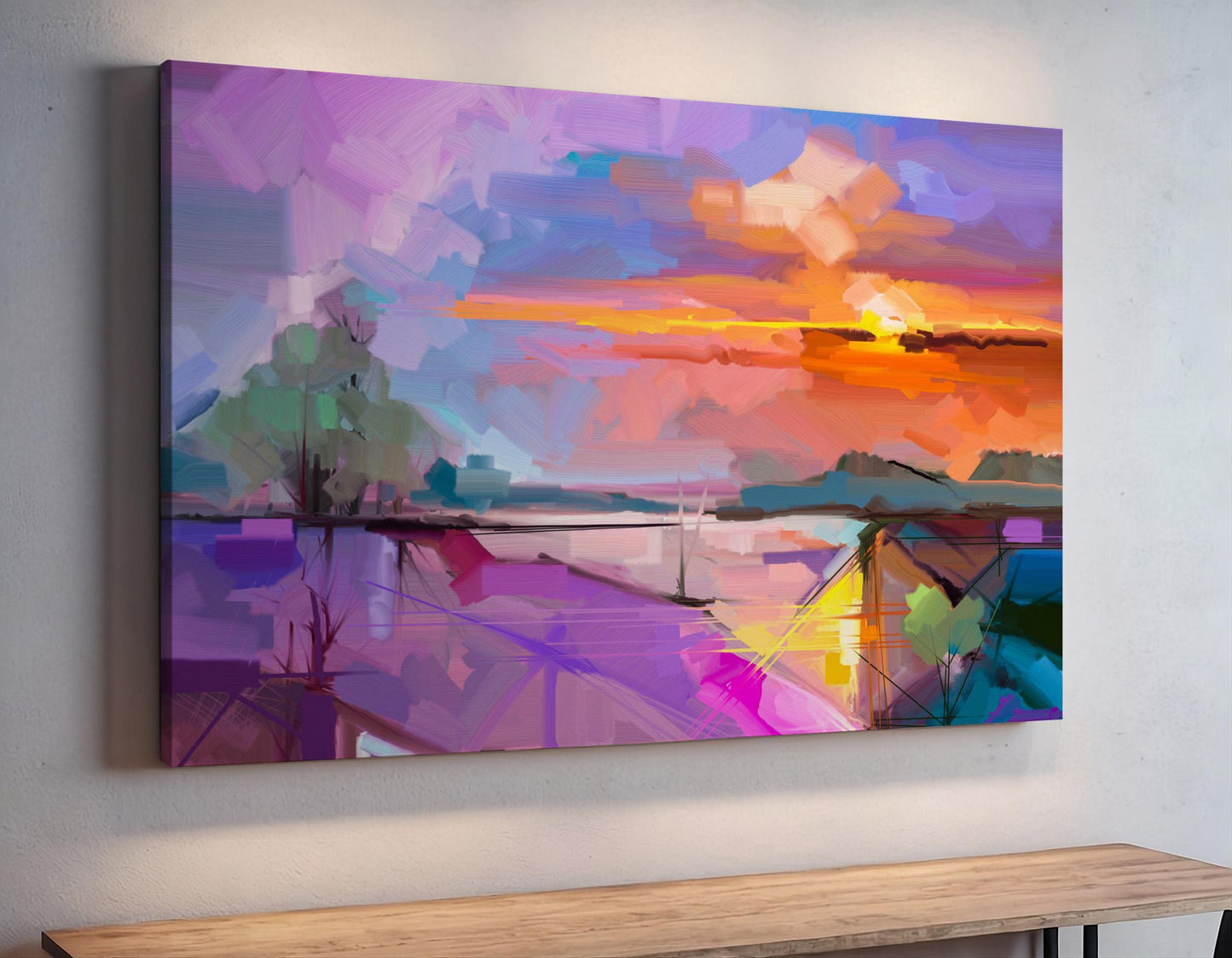 Colourful Abstract Canvas Wall Art or poster print. Vibrant colourful contemporary scenic painting printed. Large abstract picture.