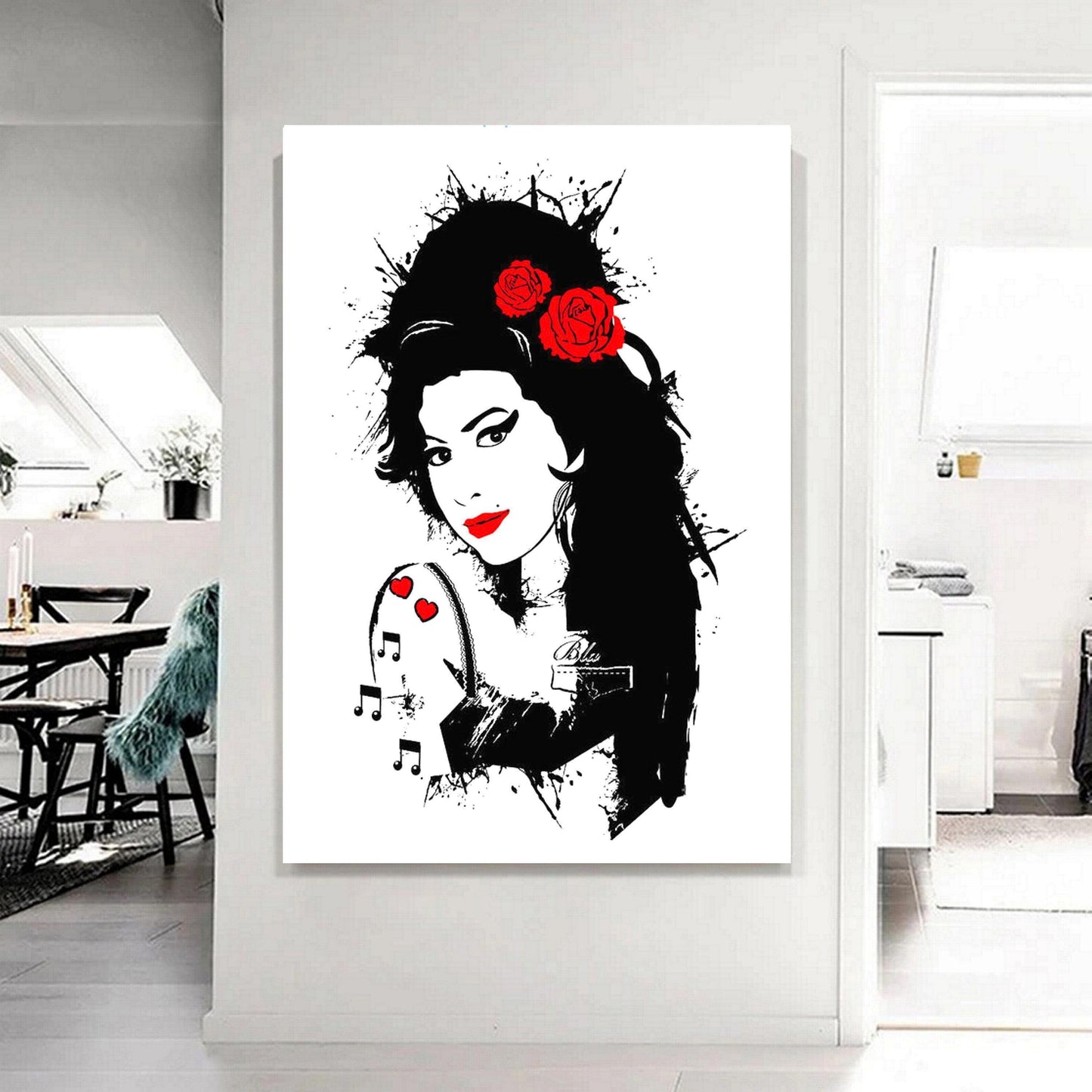 Amy Winehouse Black and White Red Lips