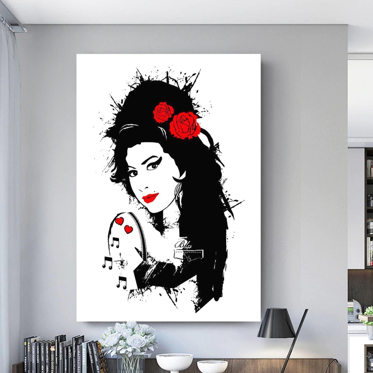 Amy Winehouse Black and White Red Lips