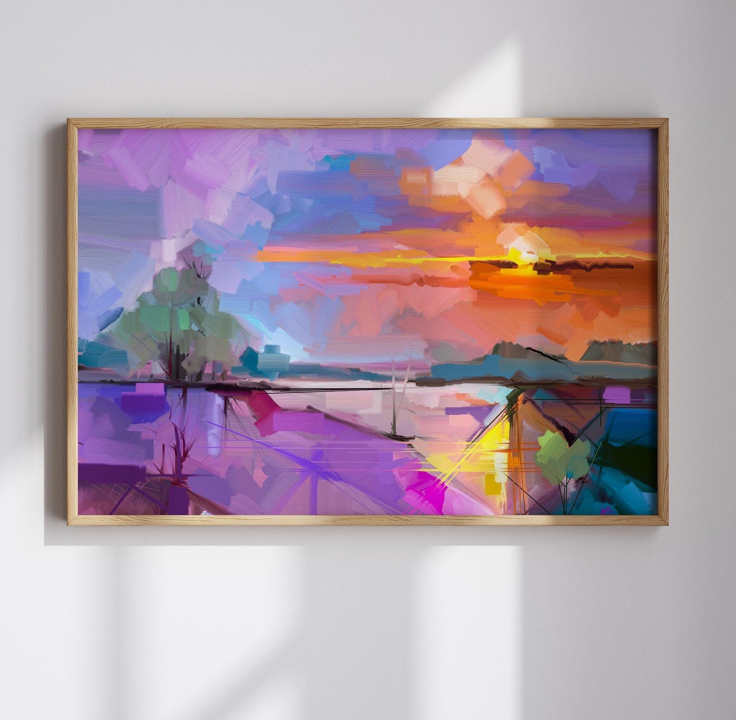 Colourful Abstract Canvas Wall Art or poster print. Vibrant colourful contemporary scenic painting printed. Large abstract picture.