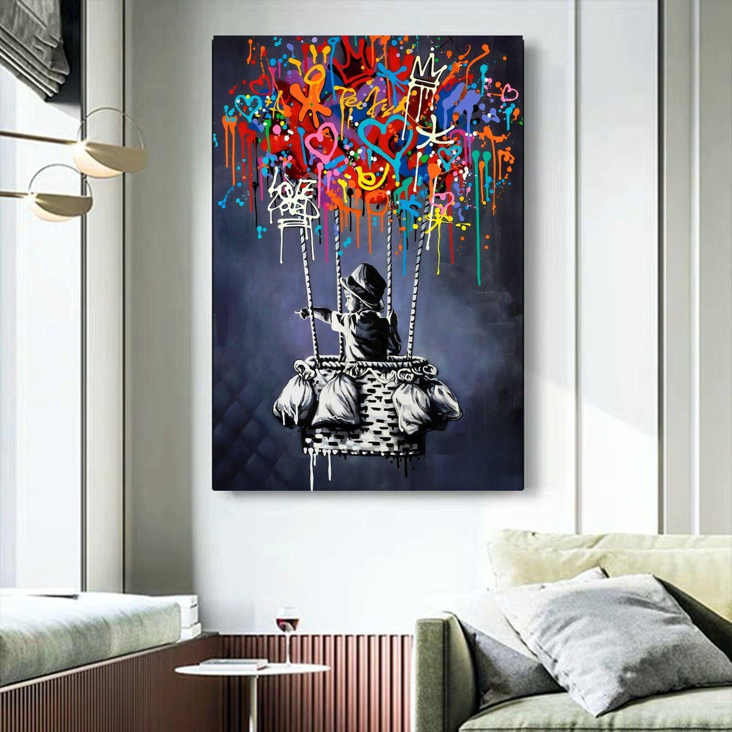 Banksy Style Boy in Balloon