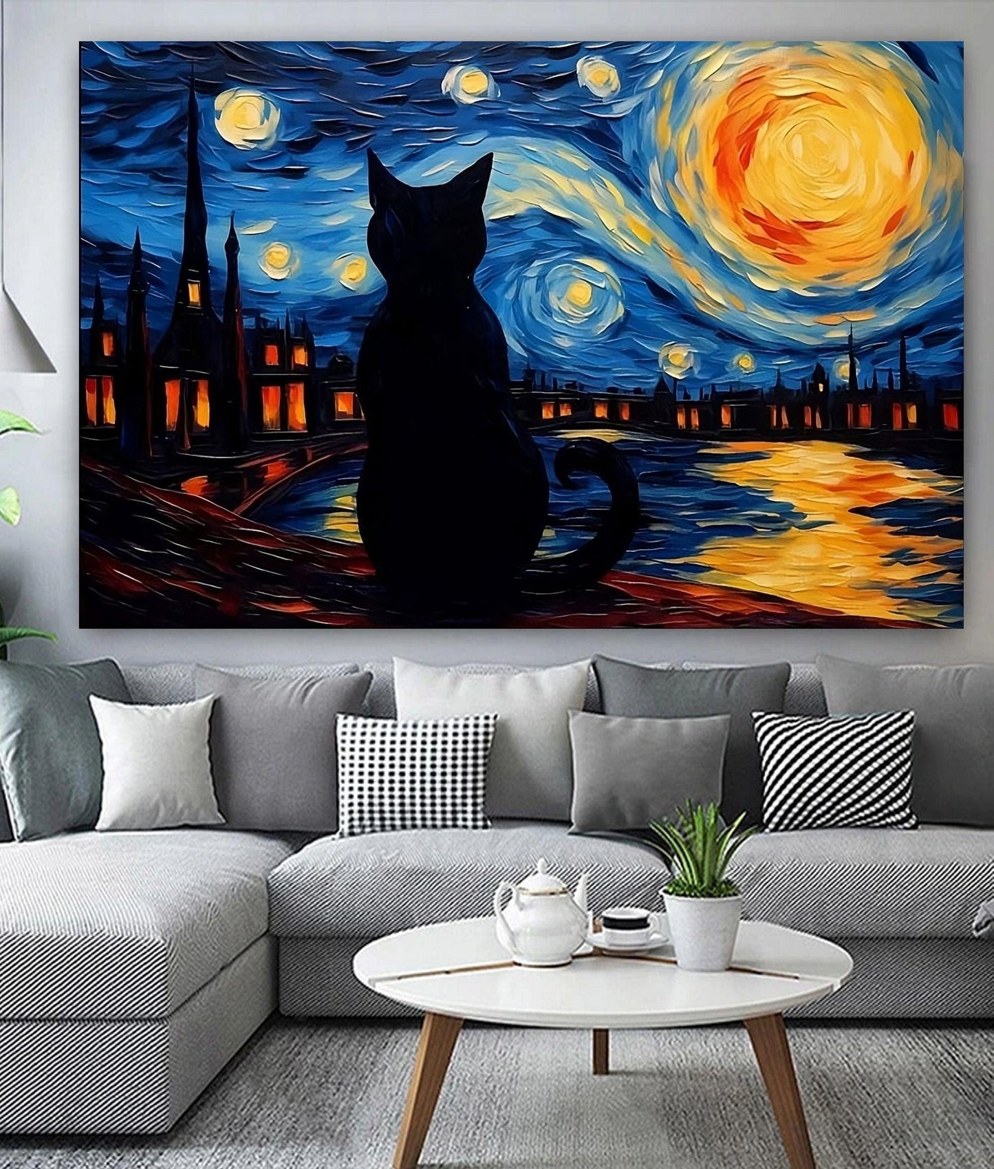 Van Gogh Style Black Cat