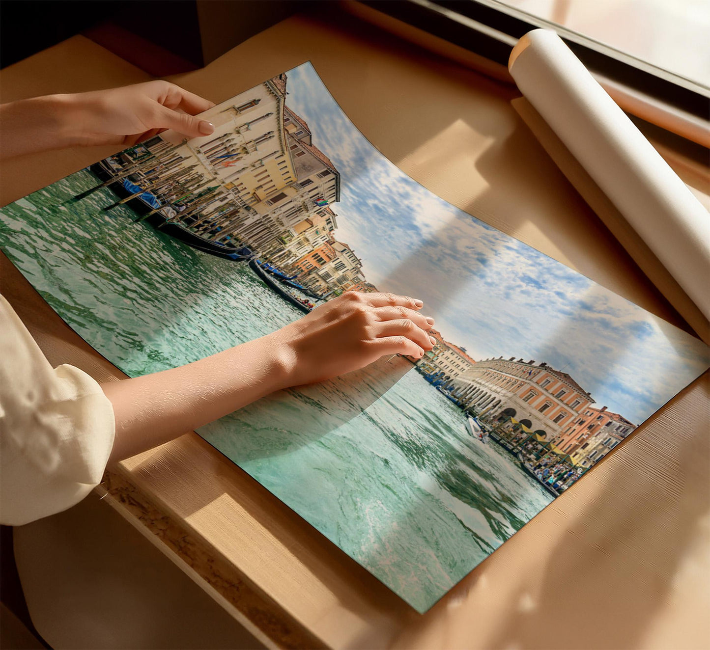 Venice canvas wall art or poster print for modern home decor. Elegant picture gift of Venice, Italy, featuring Venetian Gondolas, Punts