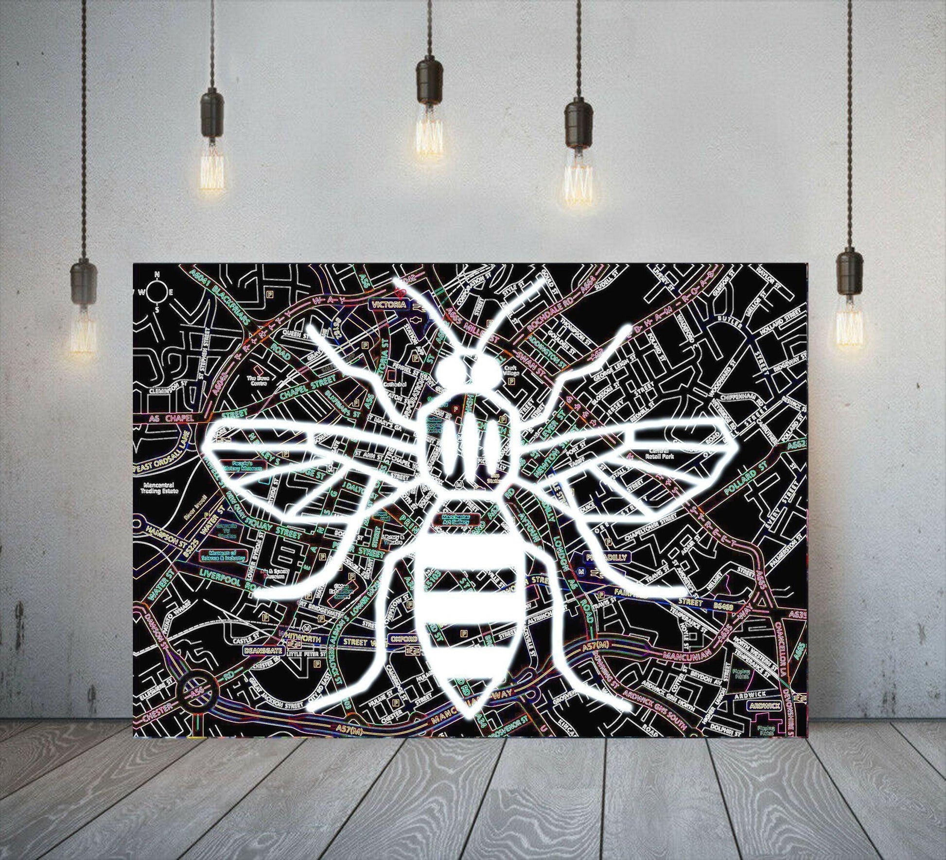 Manchester Bee Black Map
